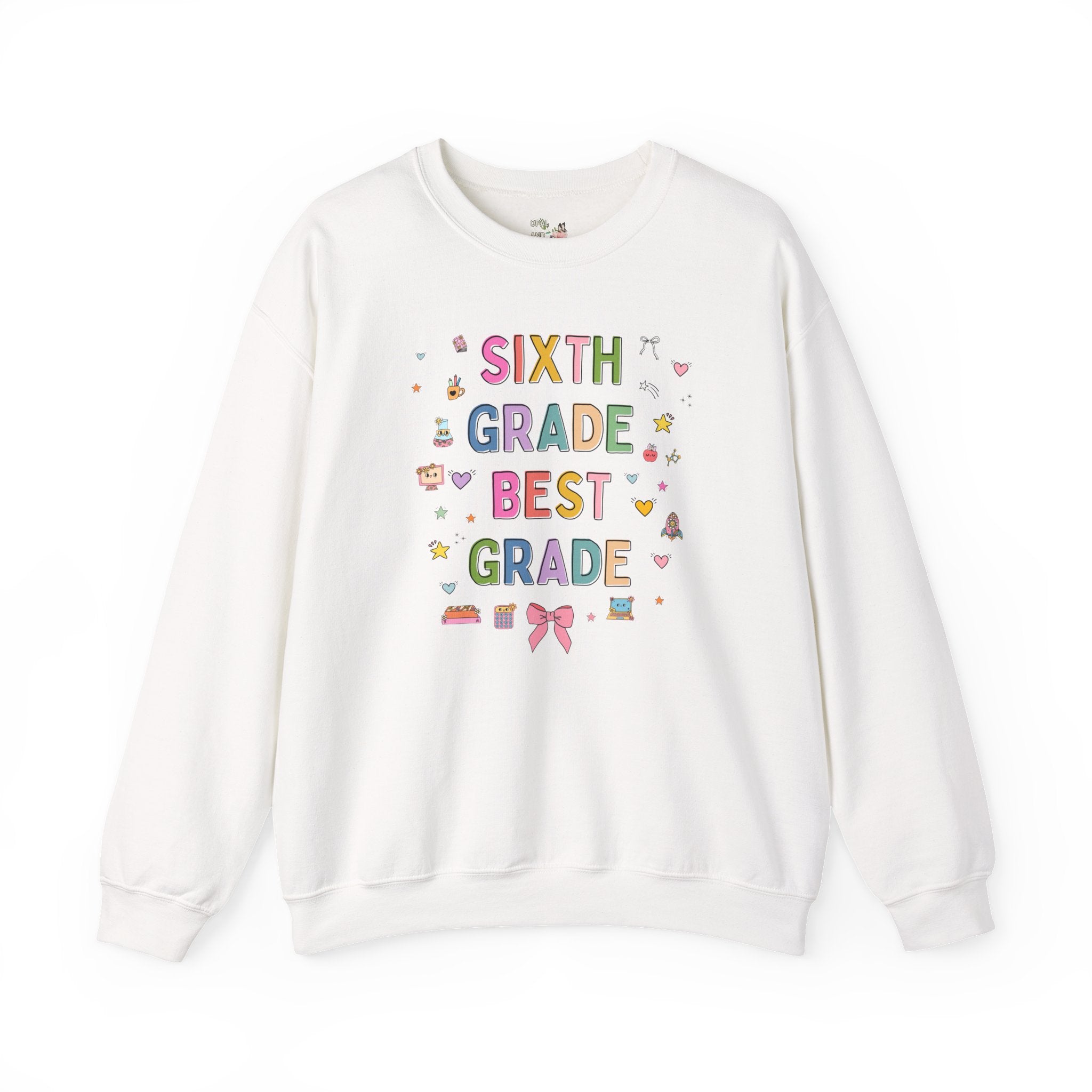 Sixth Grade Teacher Sweatshirt, Cute 90s Aesthetic Doodles, Colorful Matching Teacher Crewneck for Sixth Grade Crew, New Teacher Present - Opal and June