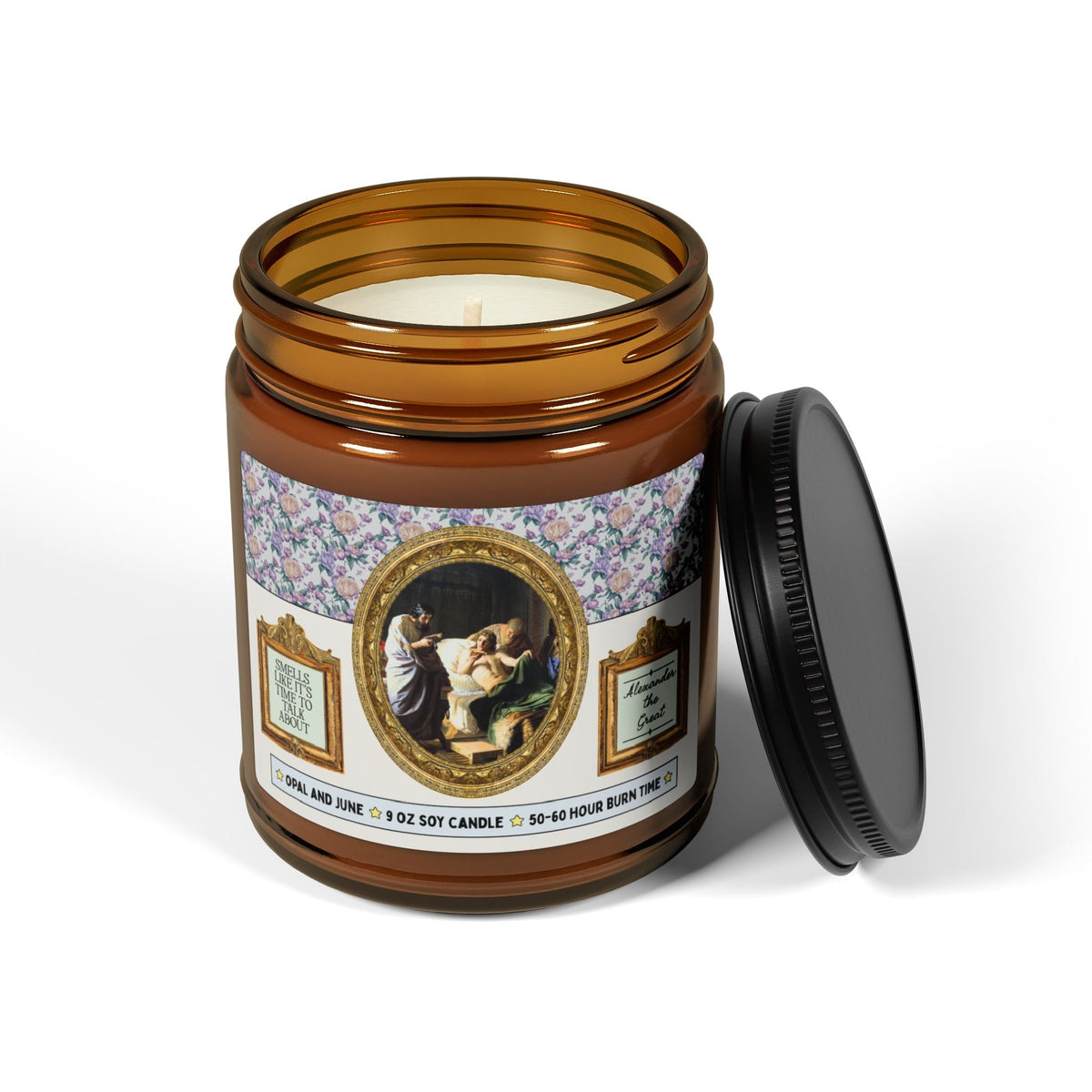 Smells Like It's Time to Talk About Alexander the Great Candle with Famous Painting: 9 Oz Soy Candle for Art Historian or History Buff, Ancient History Lover Gift - Opal and June