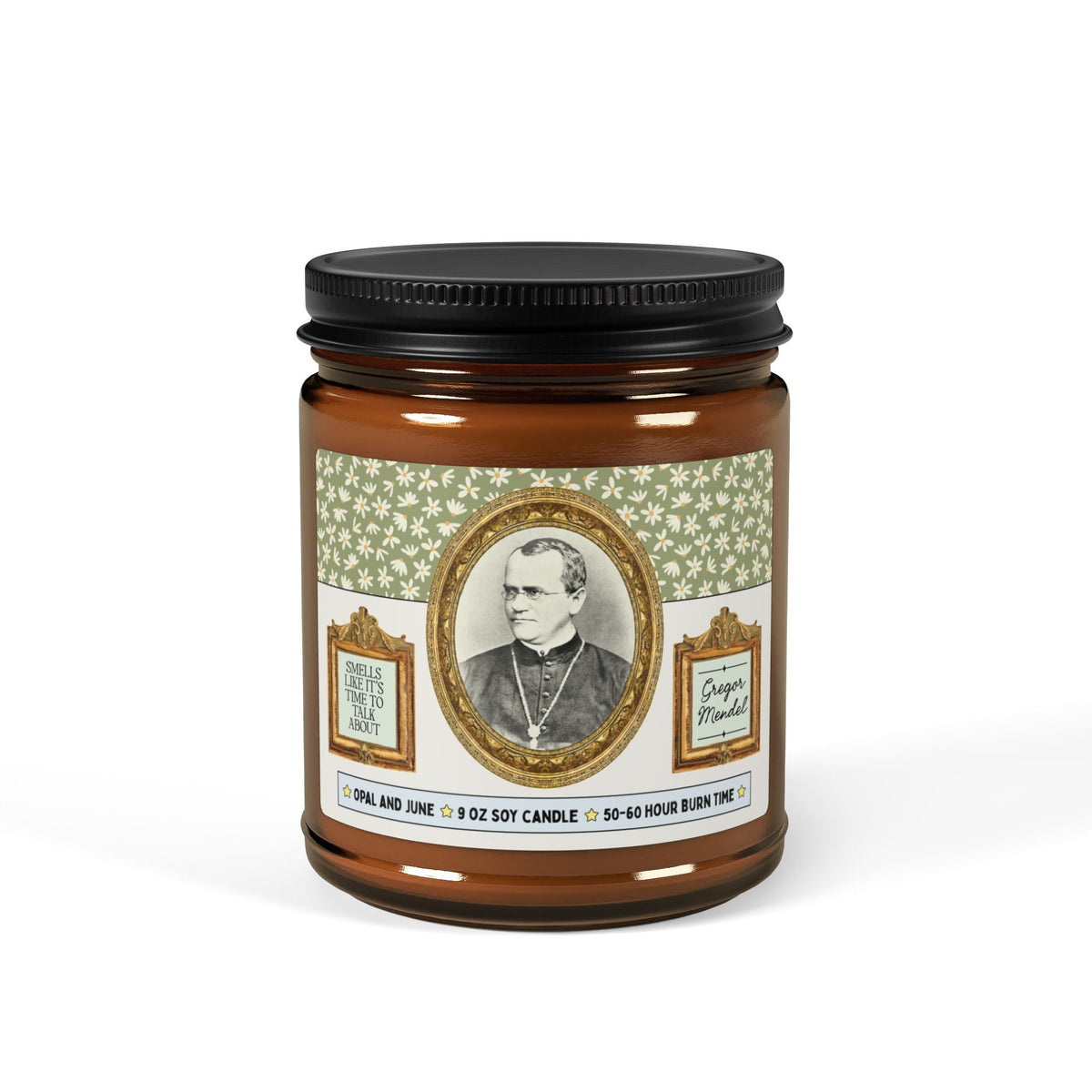 Smells Like It's Time to Talk About Gregor Mendel with Famous Illustration: 9 Oz Soy Candle for Art Historian or Genetic Scientist, Funny Science Teacher or Biology Major Gift - Opal and June