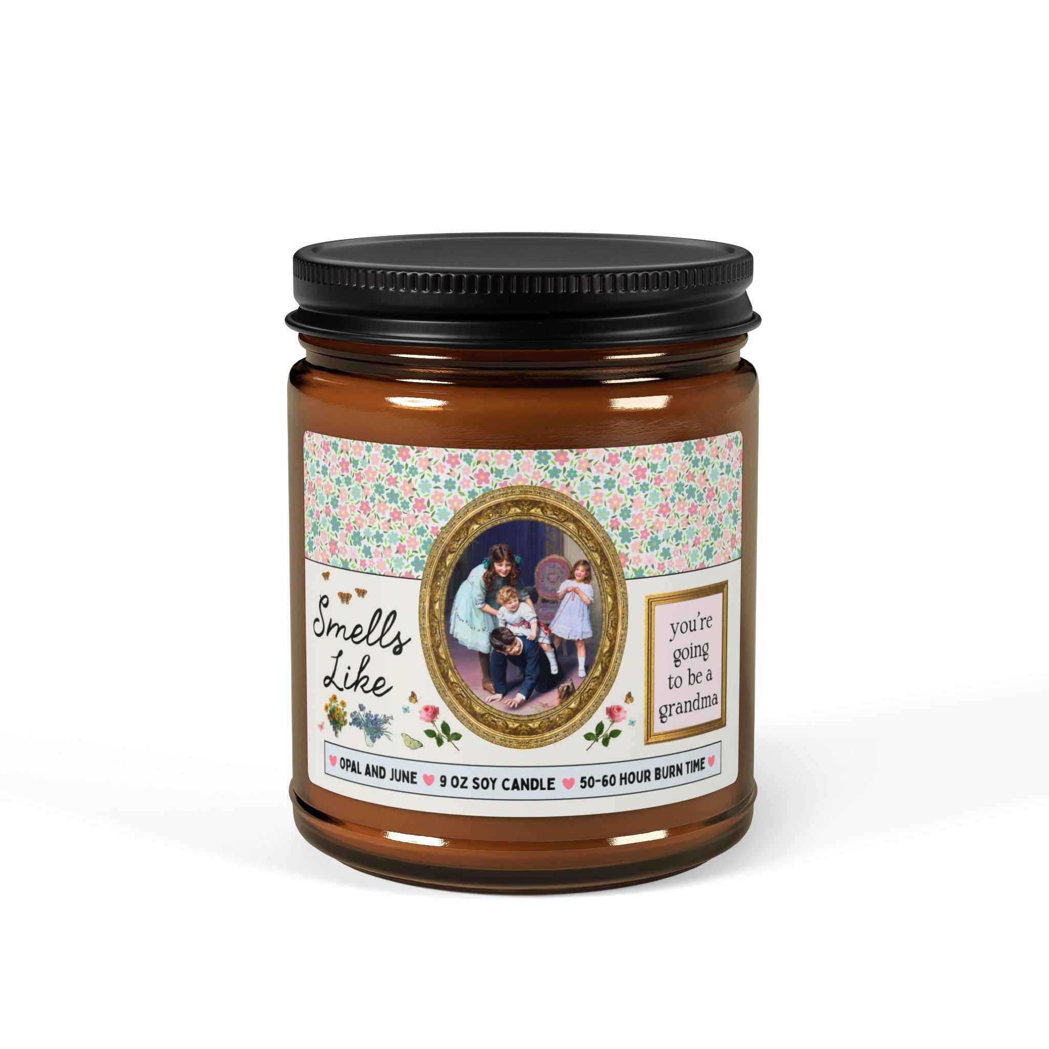 Smells Like You're Going to be a Grandma: 9 Oz Soy Candle for New Grandma or Mimi, Funny Art History Pregnancy Announcement Gift for Grandma - Opal and June