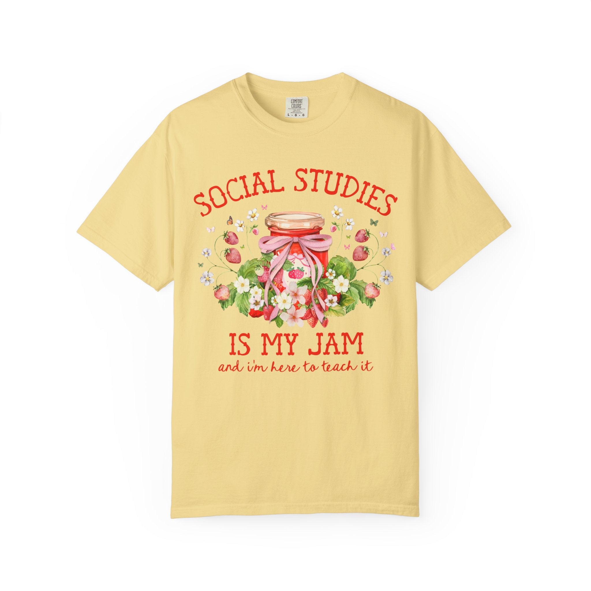 Social Studies Teacher Tee Shirt with Boho Strawberries, Cute Matching History Department Shirt with Flowers, Back to School Social Studies - Opal and June