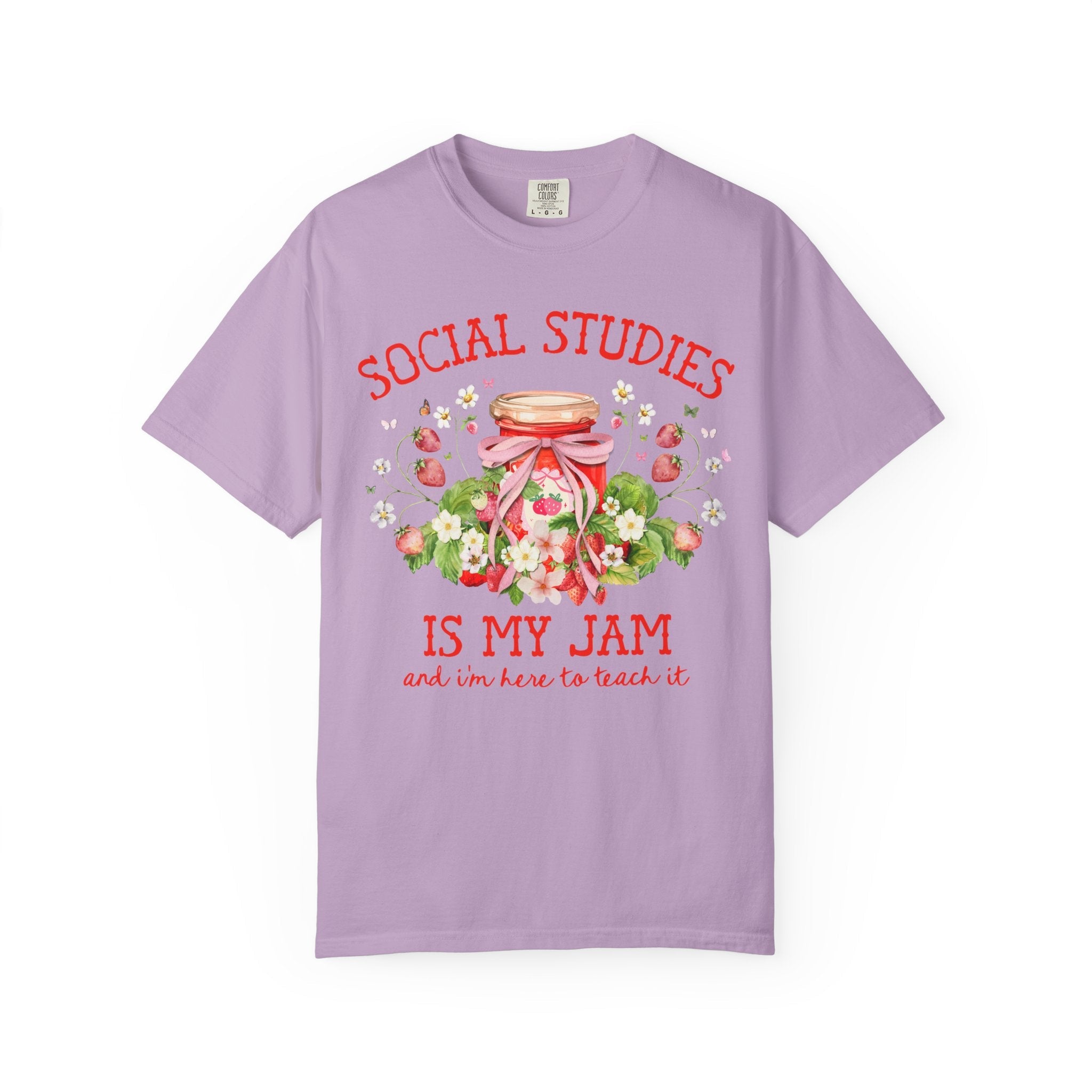 Social Studies Teacher Tee Shirt with Boho Strawberries, Cute Matching History Department Shirt with Flowers, Back to School Social Studies - Opal and June