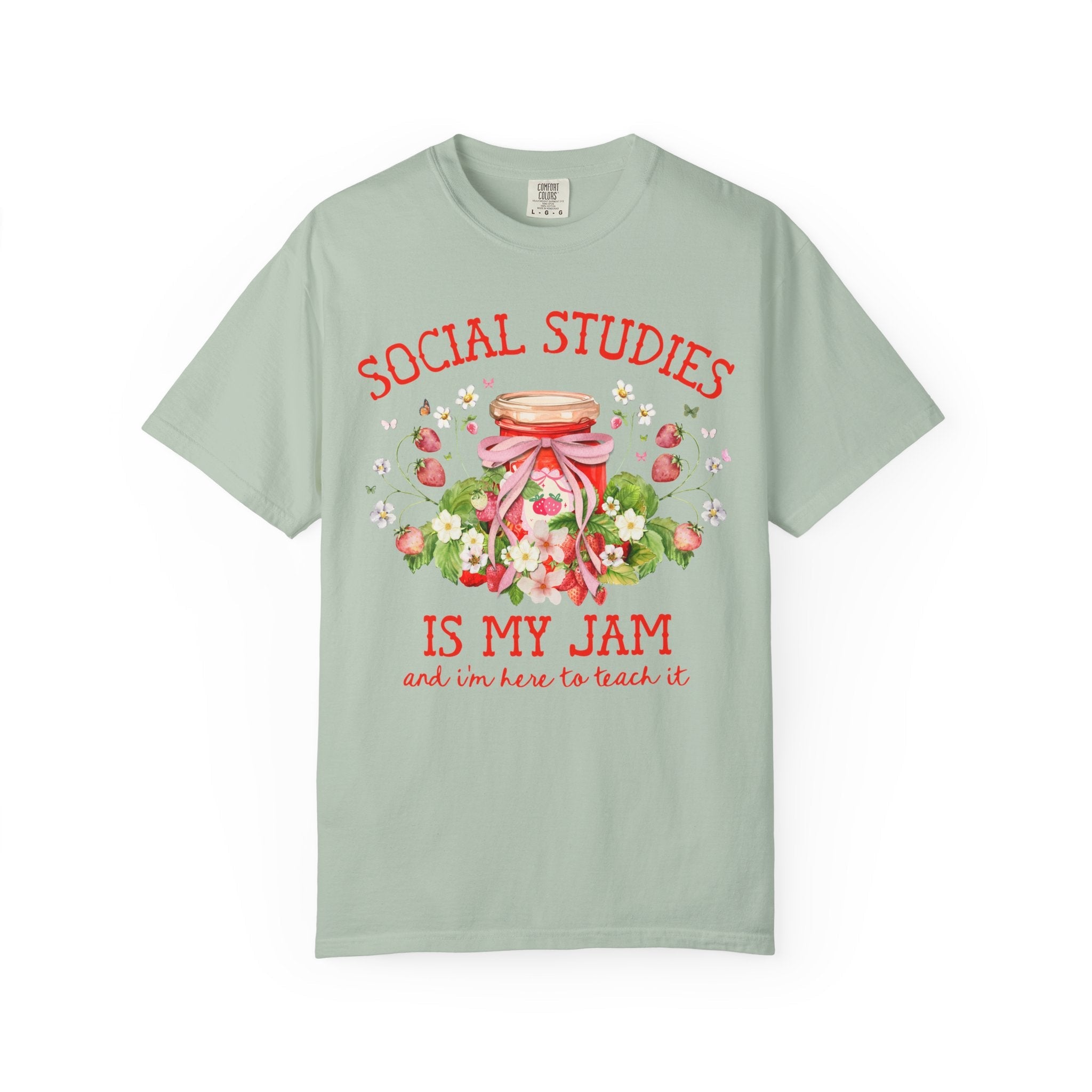 Social Studies Teacher Tee Shirt with Boho Strawberries, Cute Matching History Department Shirt with Flowers, Back to School Social Studies - Opal and June