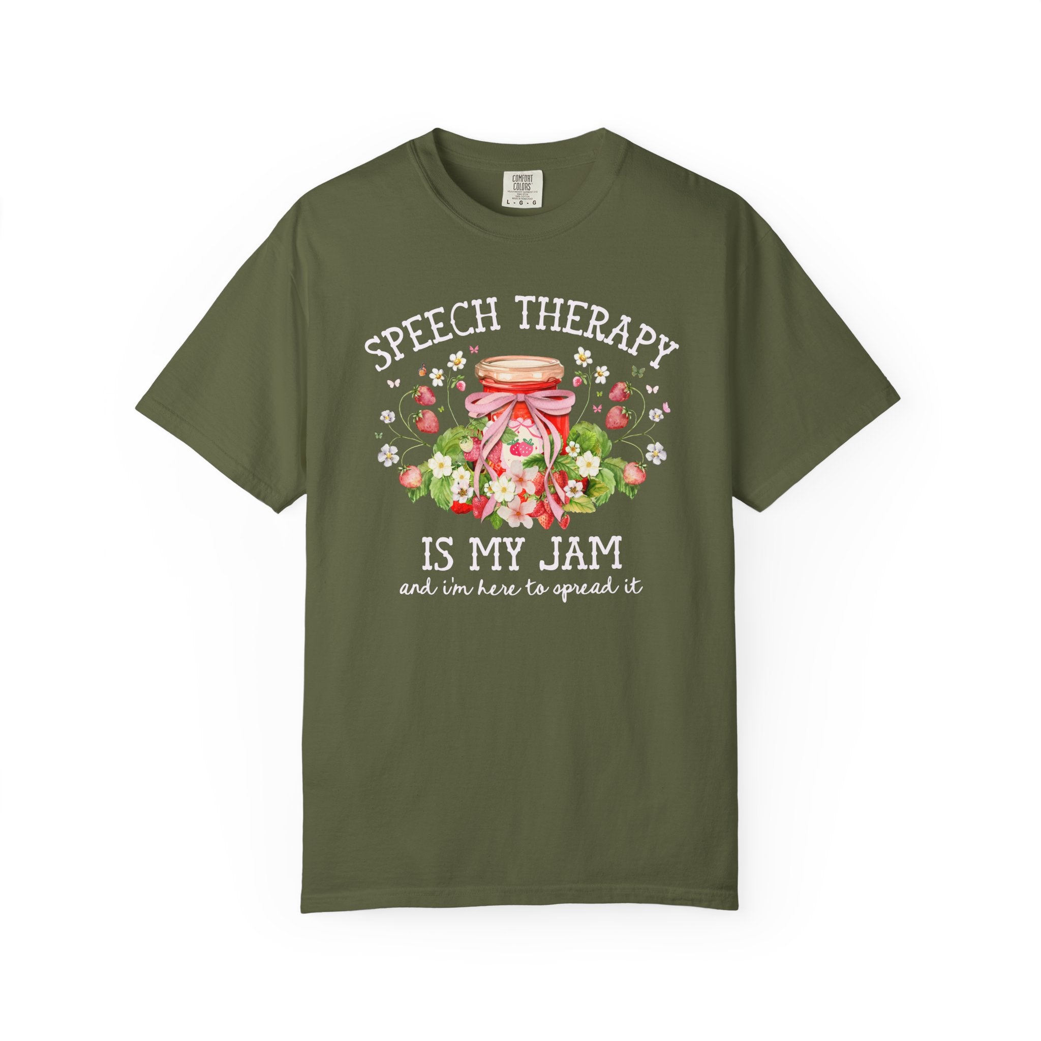 Speech Therapy is My Jam Tee Shirt Strawberries and Flowers: Cute Congratulations Gift for New Speech Language Pathologist, Graduation Gift - Opal and June