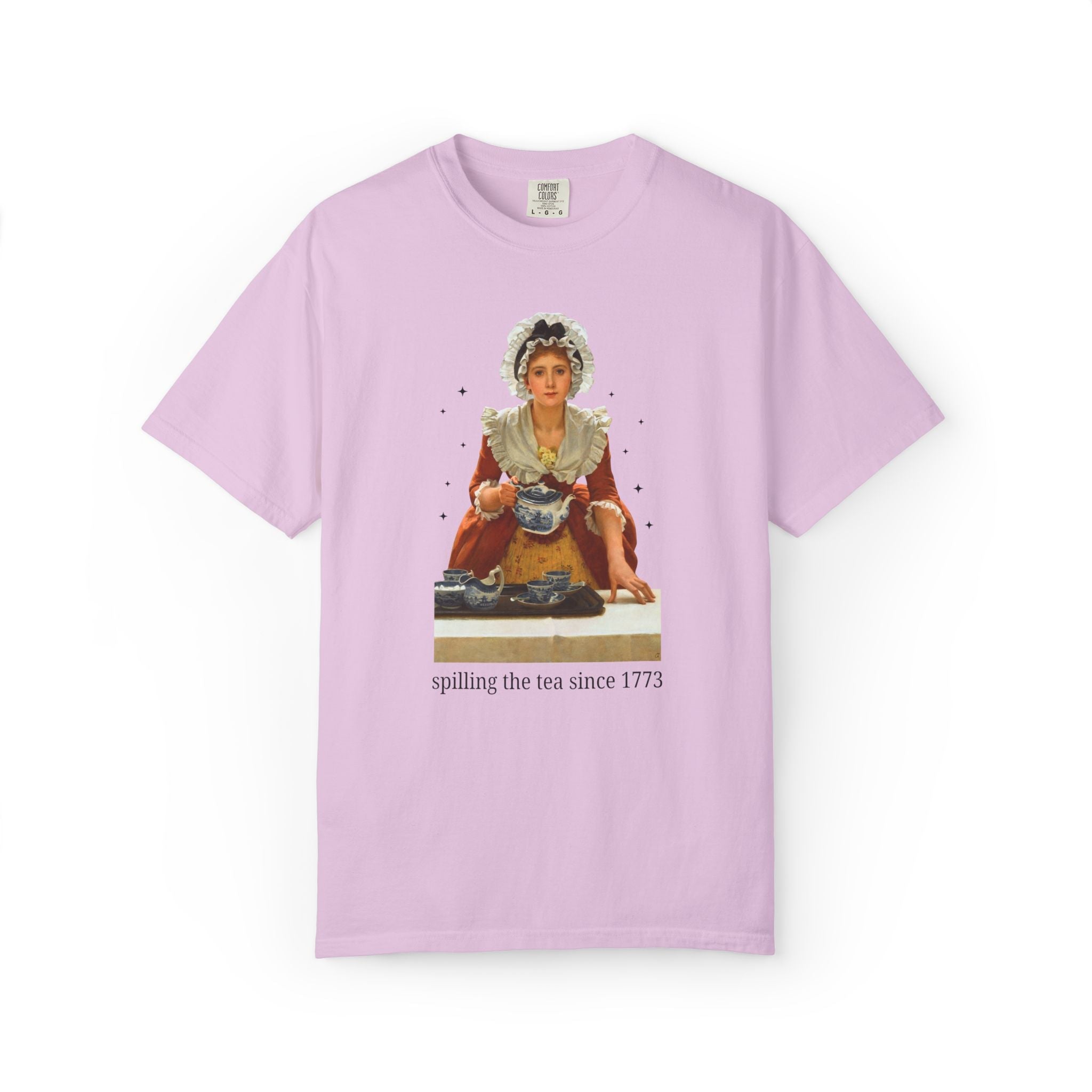 Spilling the Tea Since 1773 Art History Lover Tee Shirt: Funny American History Teacher Shirt for History Buff, 18th Century Women's History - Opal and June