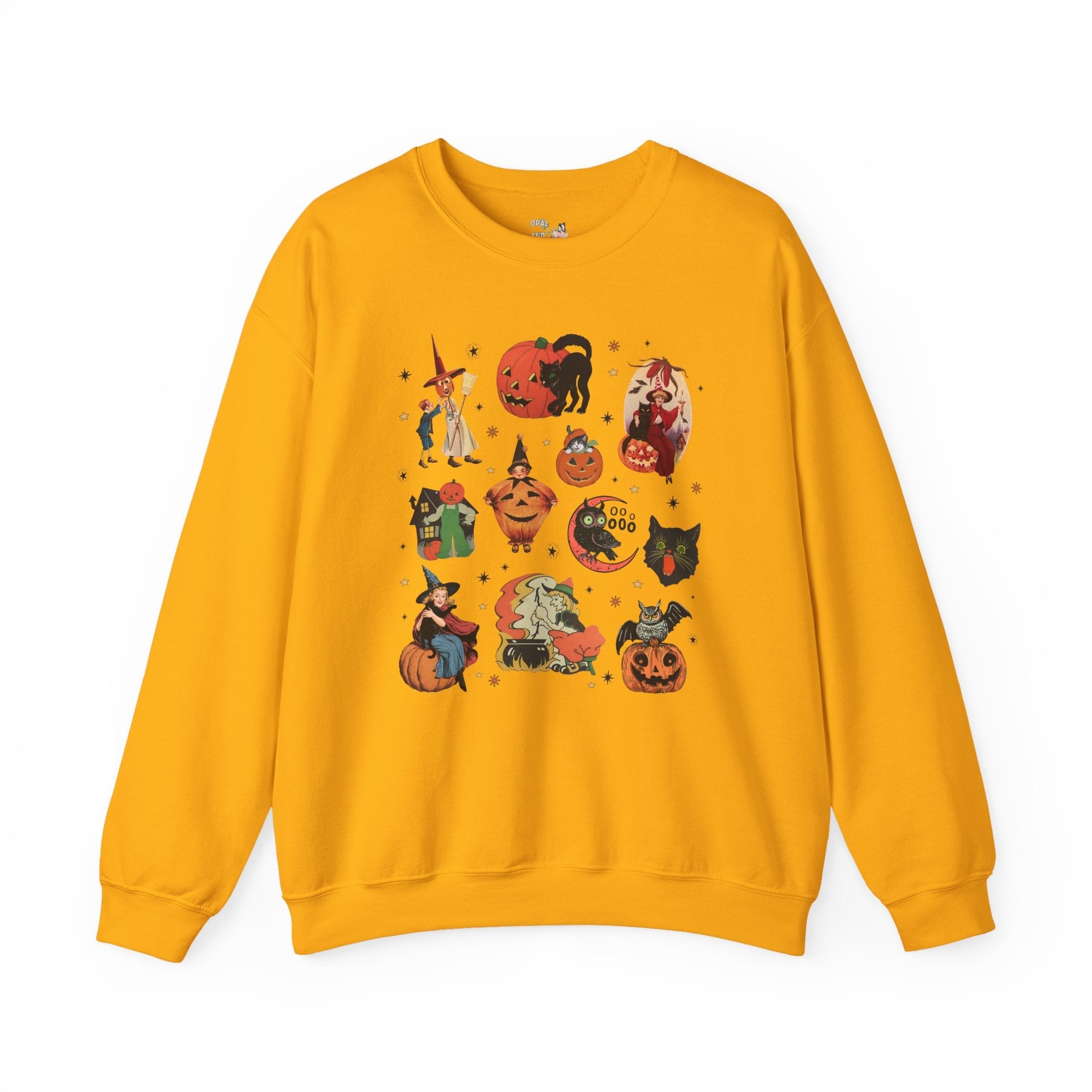 Spooky Halloween Sweatshirt with Vintage Aesthetic, Cute Fairycore Goblincore Crewneck with Stars and Pumpkins, Subtle Teacher Halloween - Opal and June