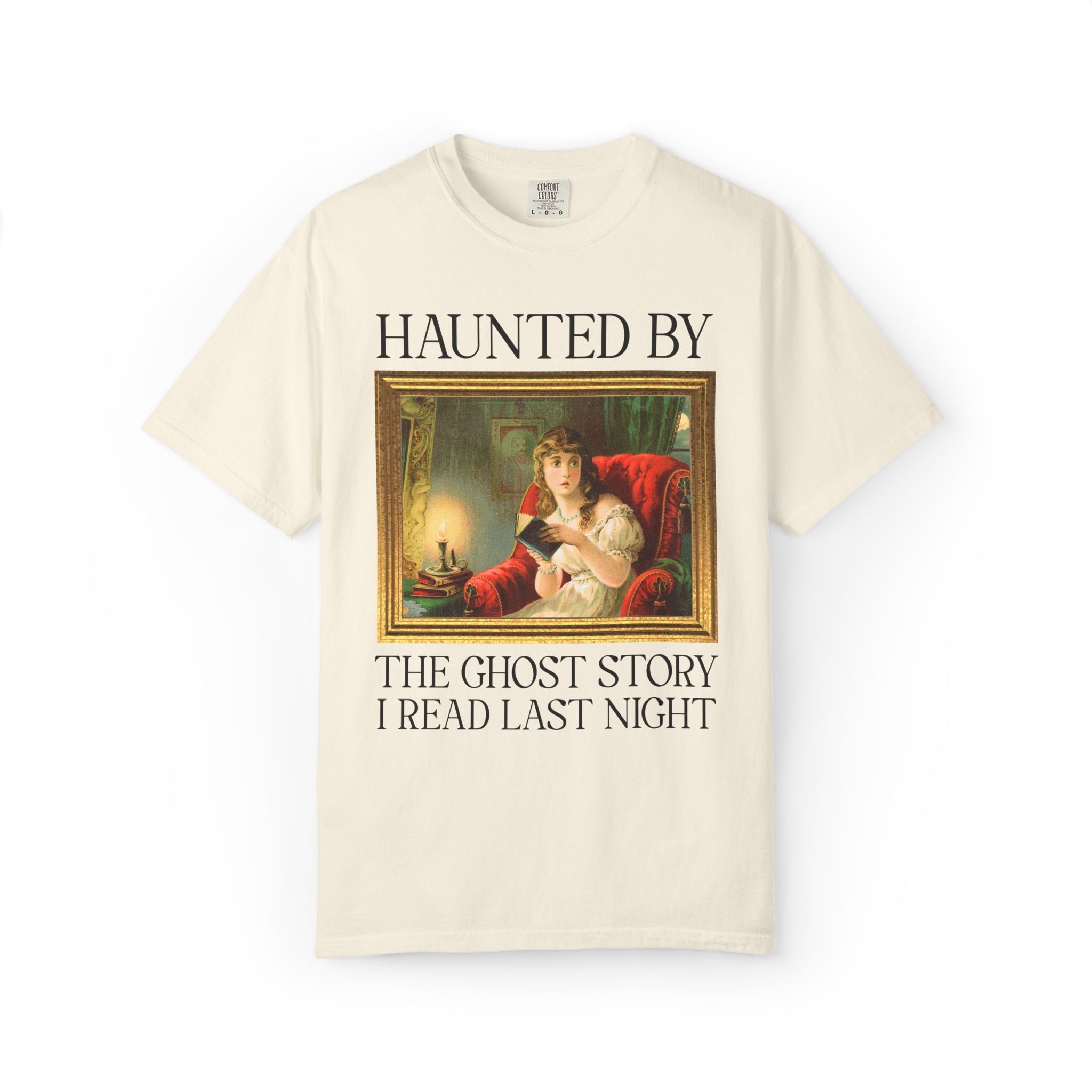Spooky Reader Art History Buff Tee Shirt with Famous Painting: Haunted by the Ghost Story I Read Last Night, Halloween Bookish Ghost Tee - Opal and June