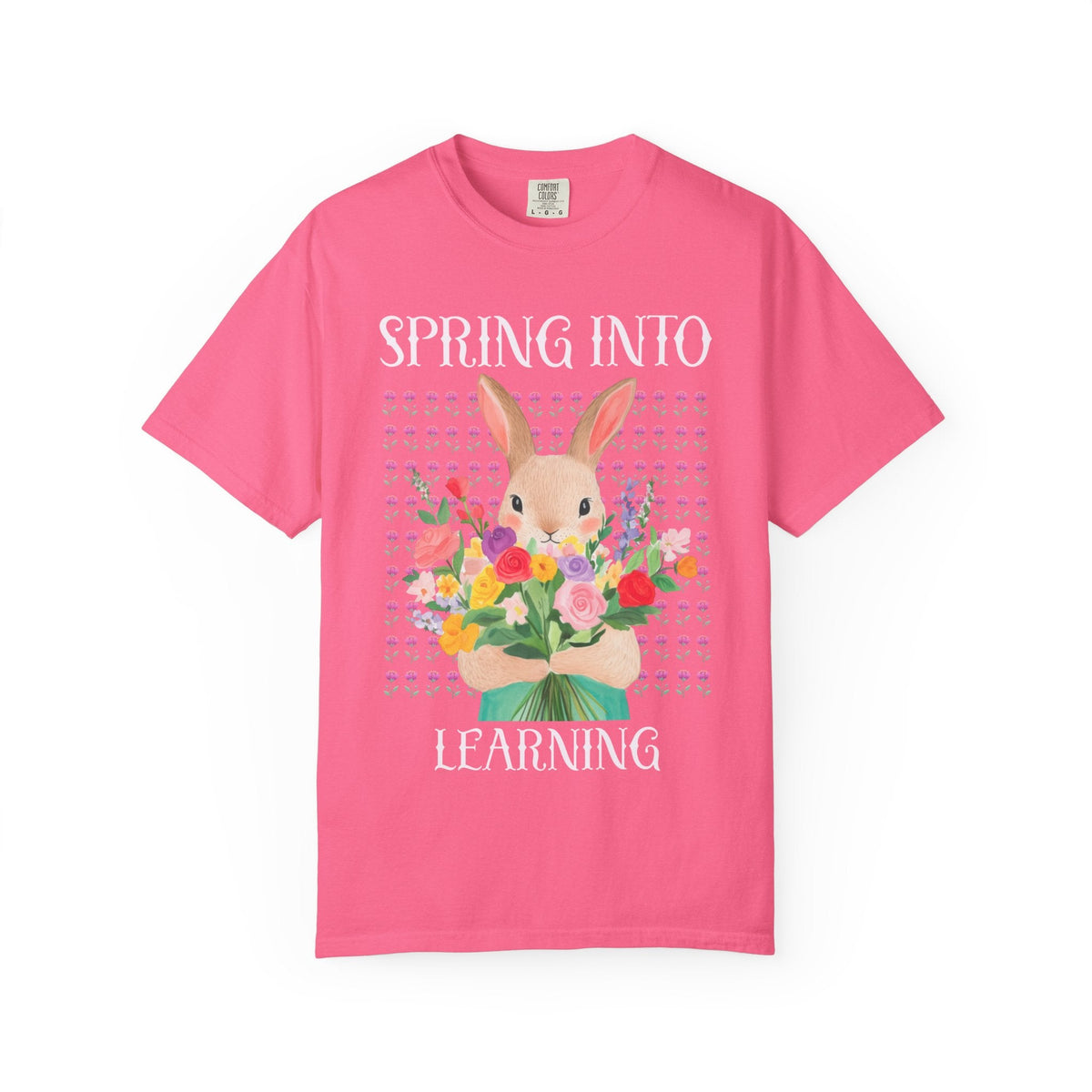 Spring Into Learning Cottagecore Bunny Tee Shirt, High School Teachers, Elementary School Matching Teacher or School Office Staff Floral Tee - Opal and June