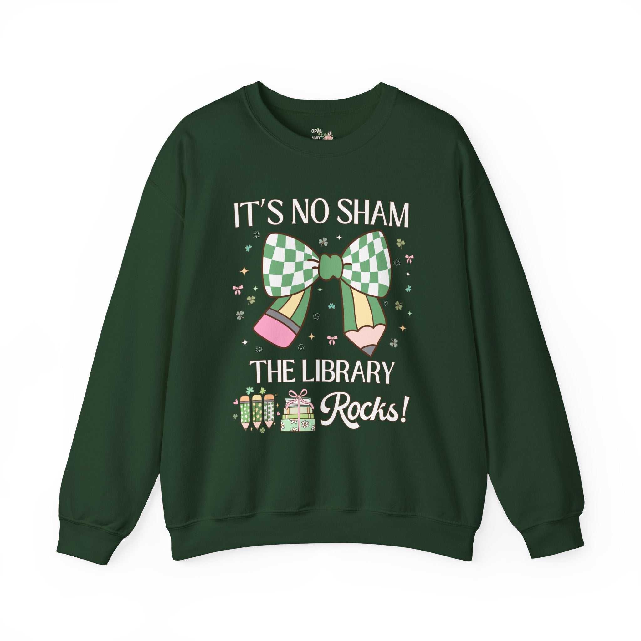St Patricks Day Librarian Sweatshirt: The Library Grade Rocks, Funny Saying Bookish Crewneck, School Librarian, Bookworm or Author Shirt - Opal and June