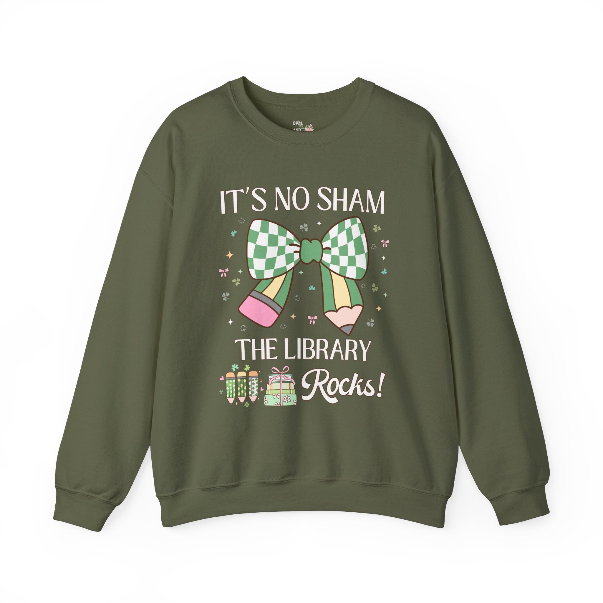 St Patricks Day Librarian Sweatshirt: The Library Grade Rocks, Funny Saying Bookish Crewneck, School Librarian, Bookworm or Author Shirt - Opal and June