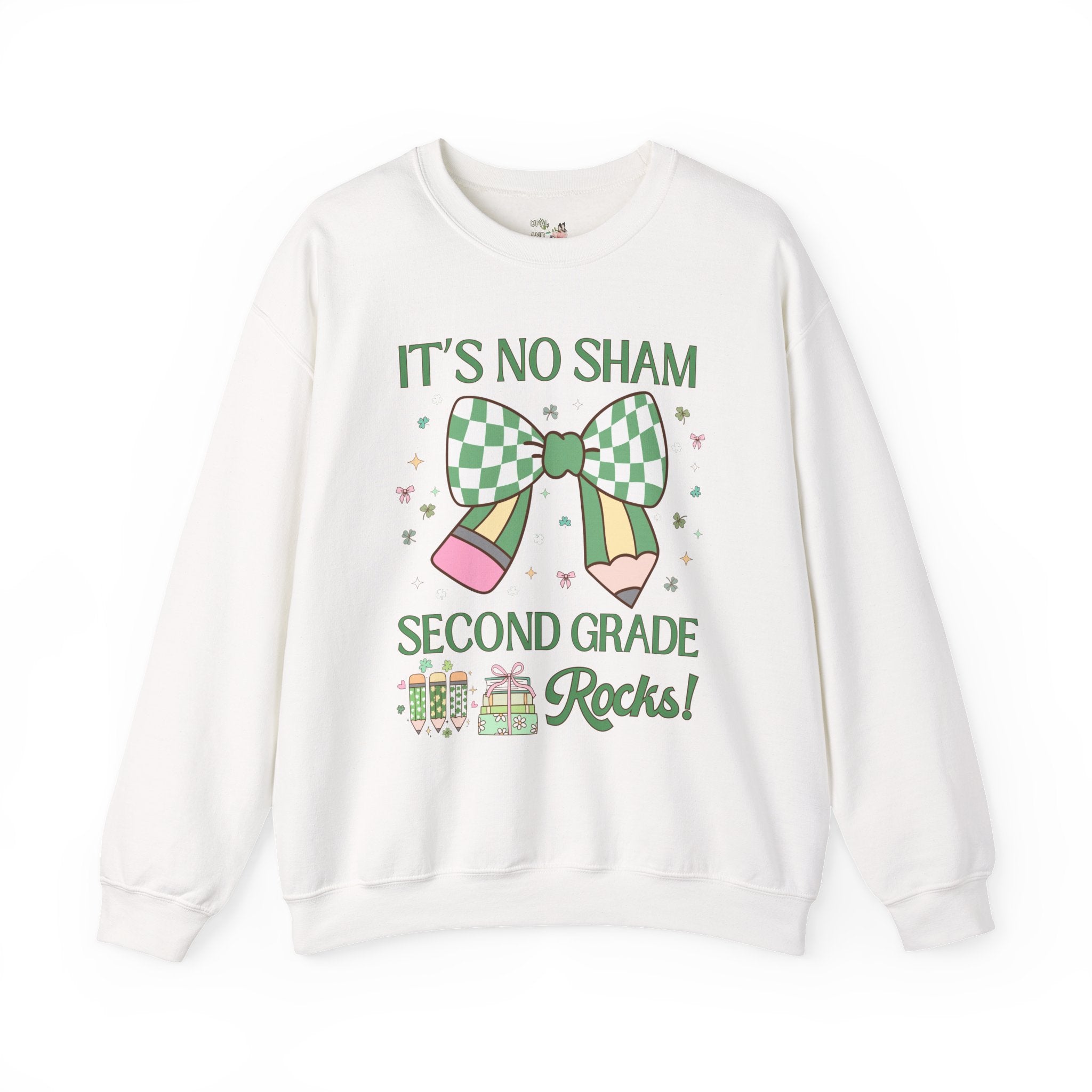 St Patricks Day Teacher Sweatshirt: Second Grade Rocks, Funny Saying Teaching Assistant Crewneck for Student Teacher, Elementary Education - Opal and June