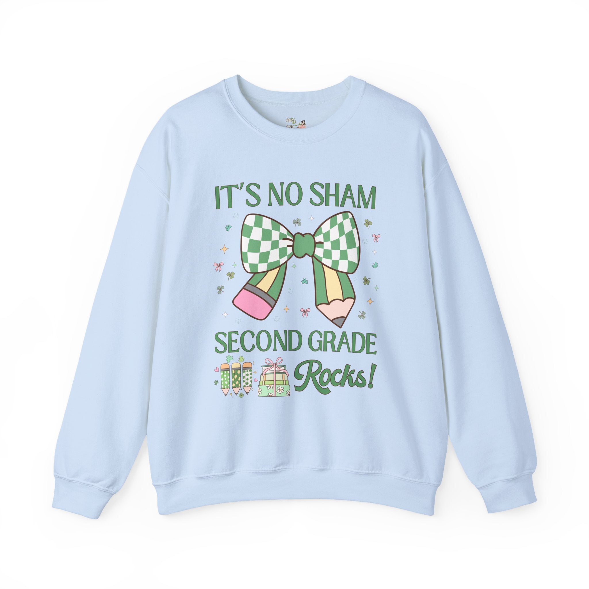 St Patricks Day Teacher Sweatshirt: Second Grade Rocks, Funny Saying Teaching Assistant Crewneck for Student Teacher, Elementary Education - Opal and June
