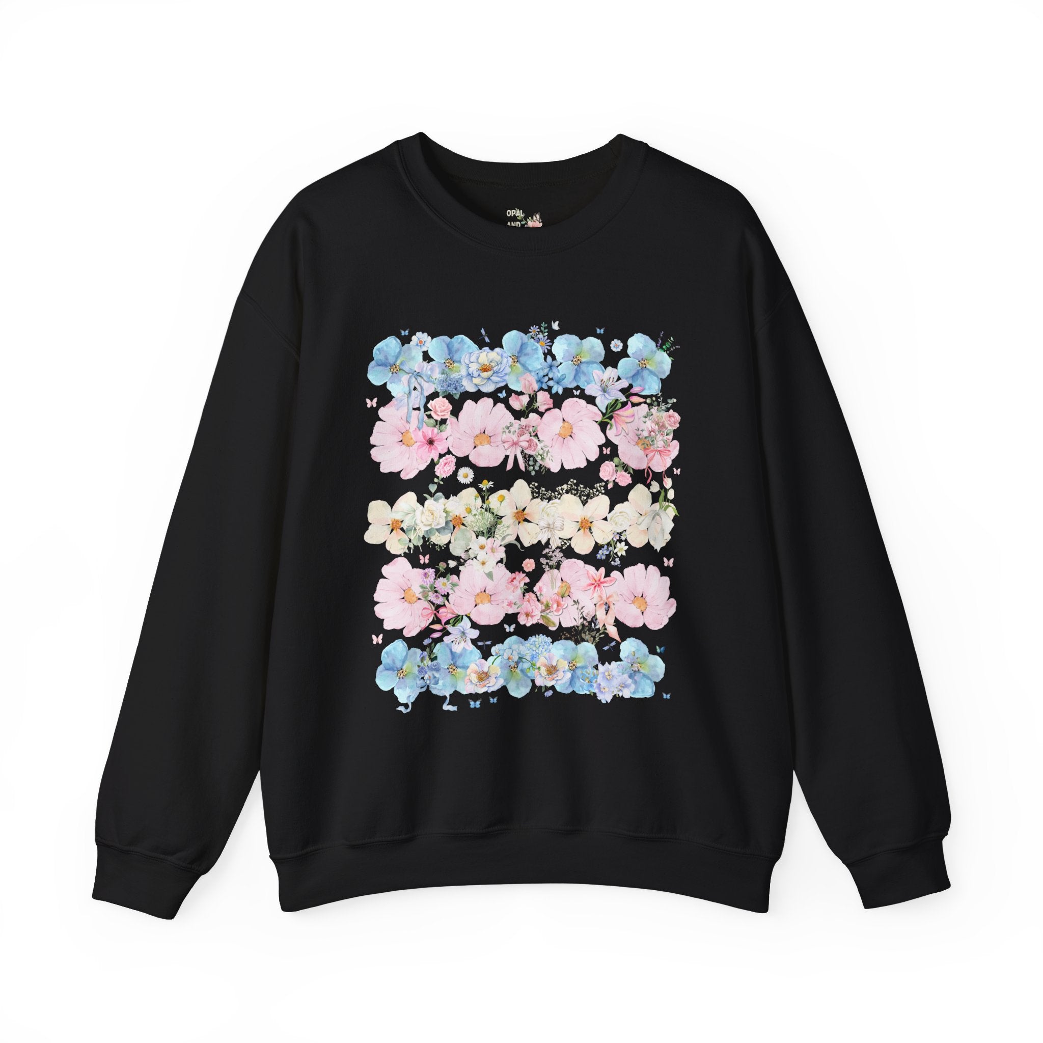 Subtle Transgender Floral Sweatshirt with Flowers and Butterflies, Messy Flower Collage Art Crewneck, Gay Rights, LBGTQ Cottagecore Shirt - Opal and June