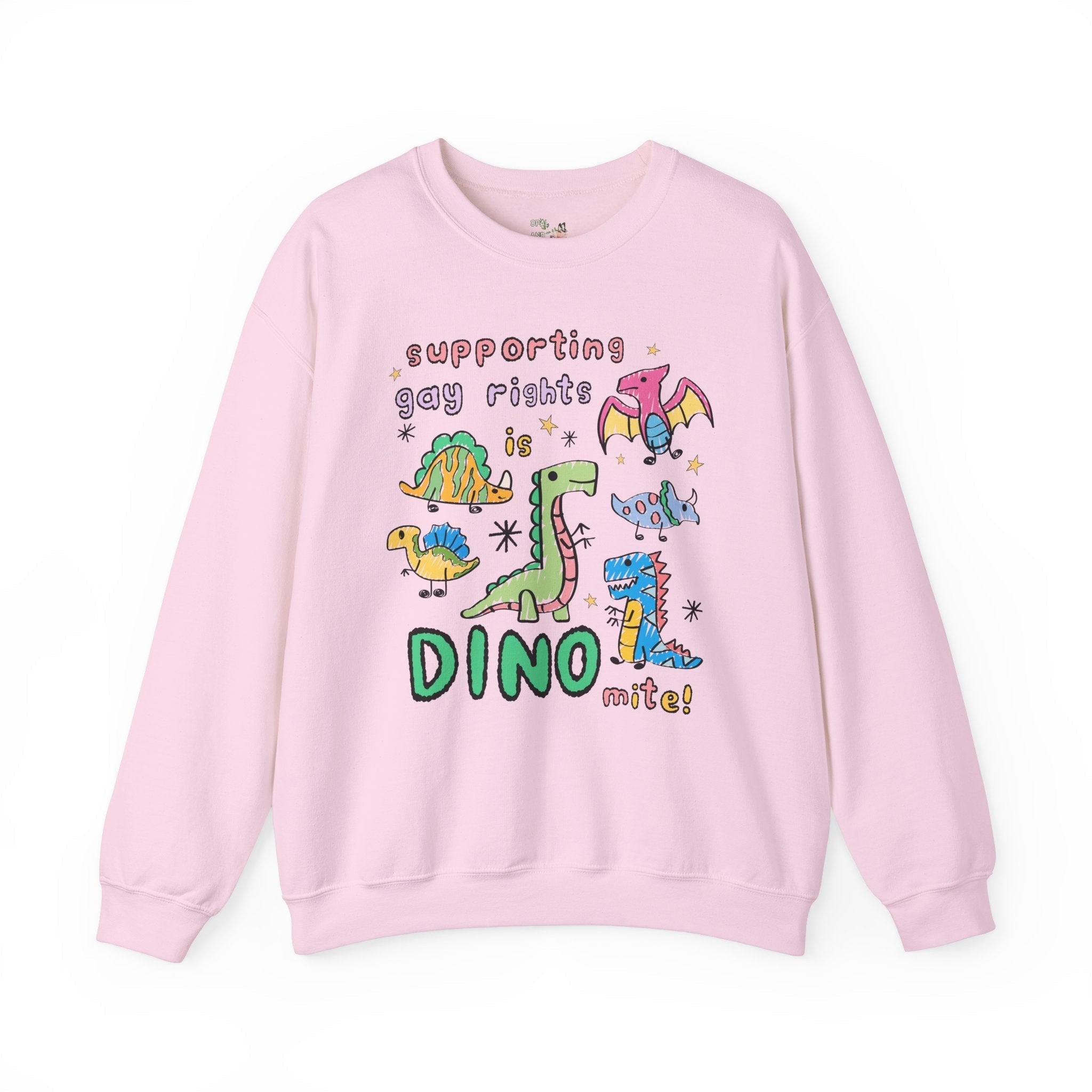 Support Gay Rights Sweatshirt for Dinosaur Lover: Funny Doodle Aesthetic Dinosaur Crewneck, Equal Rights, Cute Gay Pride Pro LGBTQ Shirt - Opal and June