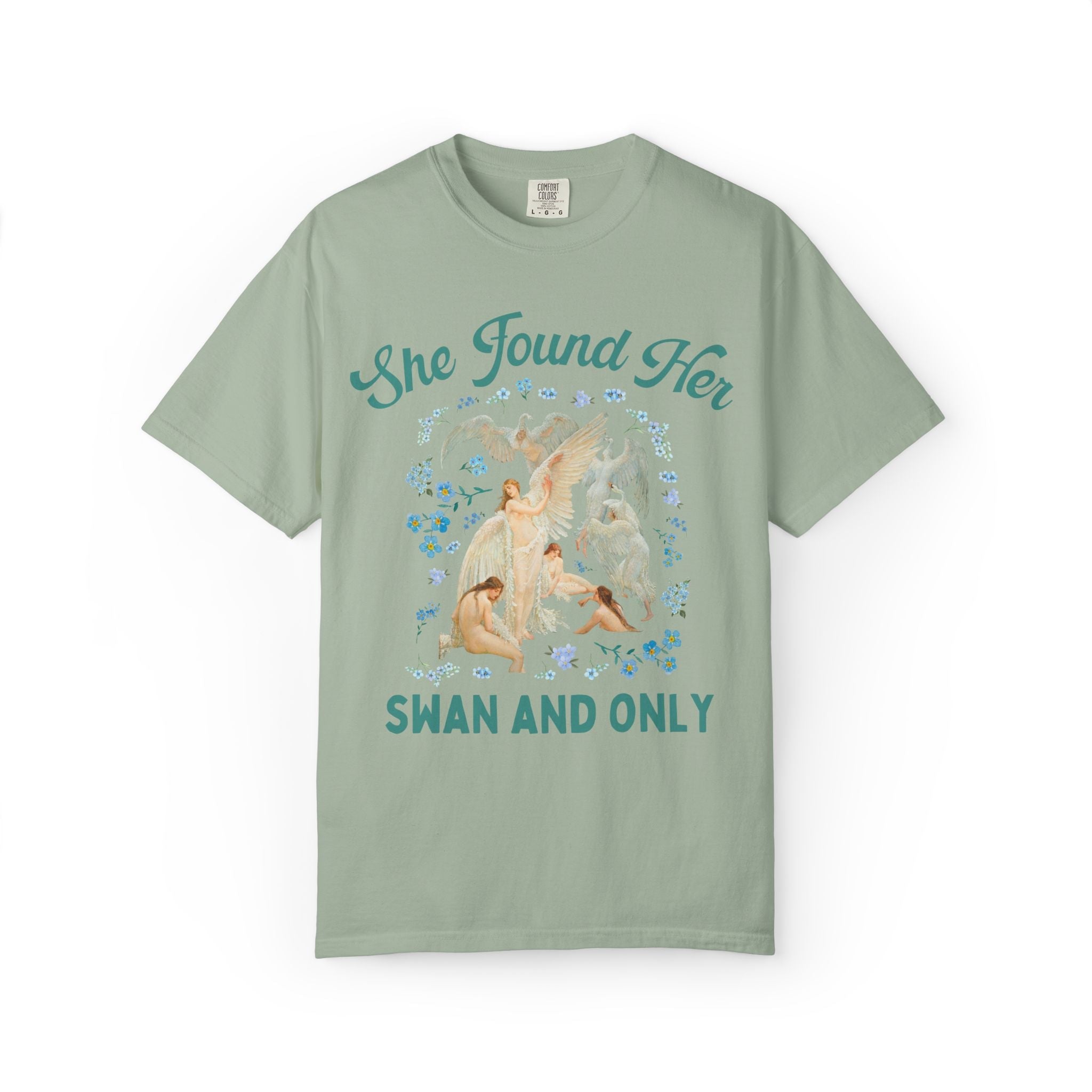 Swan Bachelorette Tee Shirt with Flowers: Cute Matching Bride and Bridesmaid Tee Shirt for Wedding Weekend, Walter Crane Art History T-Shirt - Opal and June