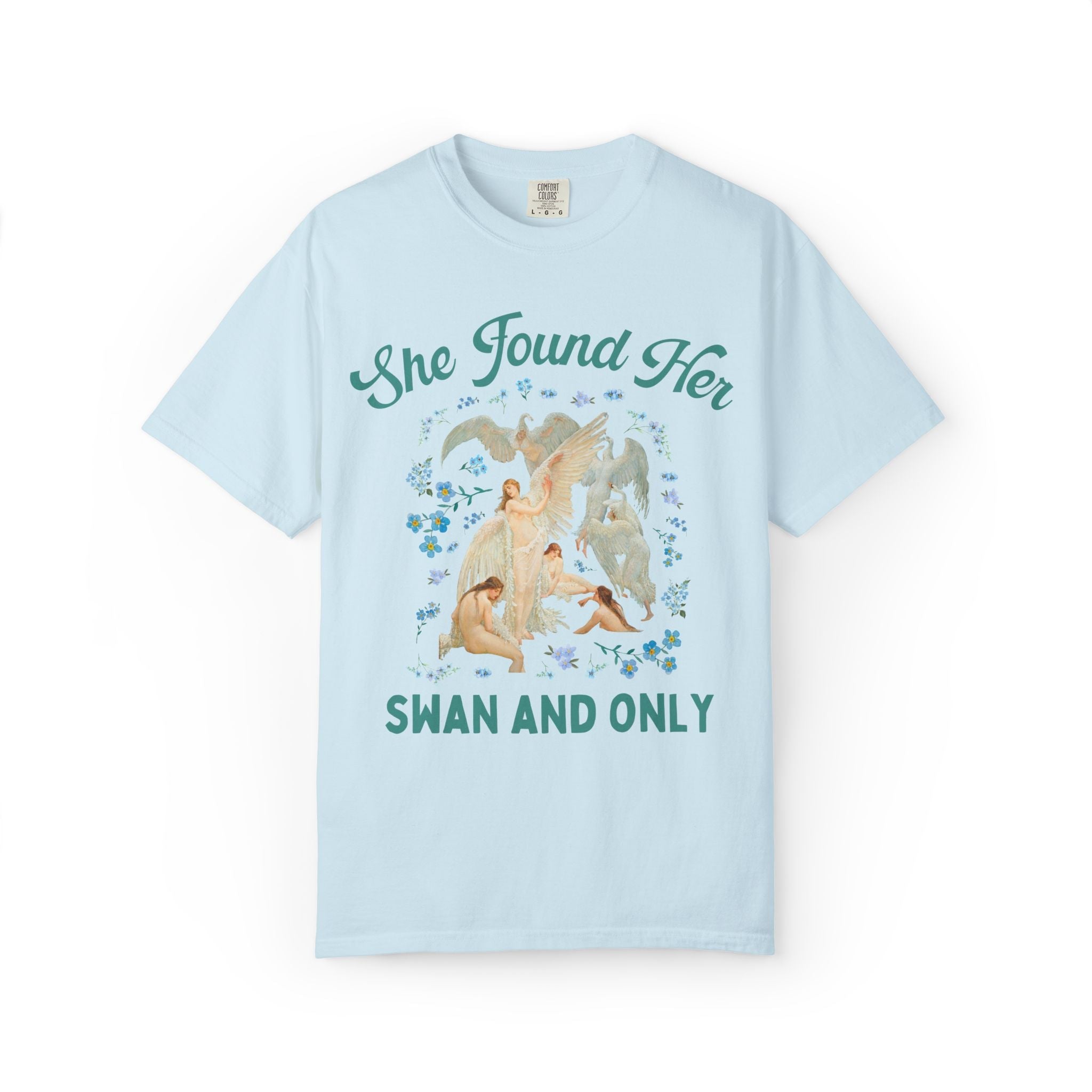 Swan Bachelorette Tee Shirt with Flowers: Cute Matching Bride and Bridesmaid Tee Shirt for Wedding Weekend, Walter Crane Art History T-Shirt - Opal and June