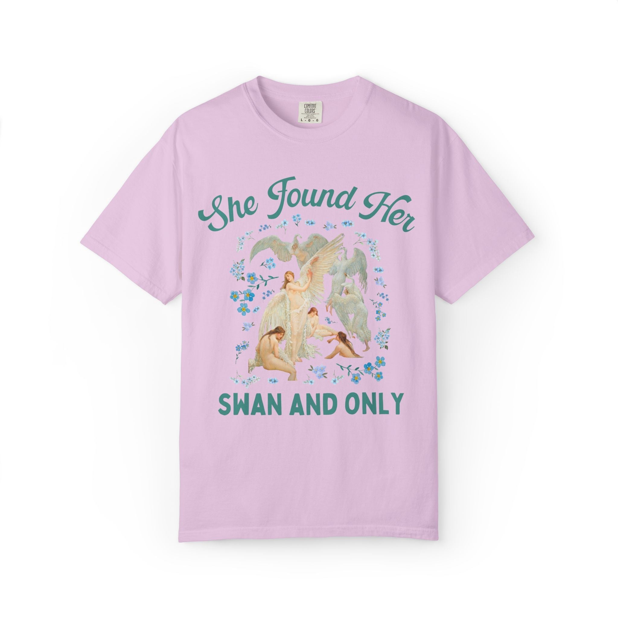 Swan Bachelorette Tee Shirt with Flowers: Cute Matching Bride and Bridesmaid Tee Shirt for Wedding Weekend, Walter Crane Art History T-Shirt - Opal and June