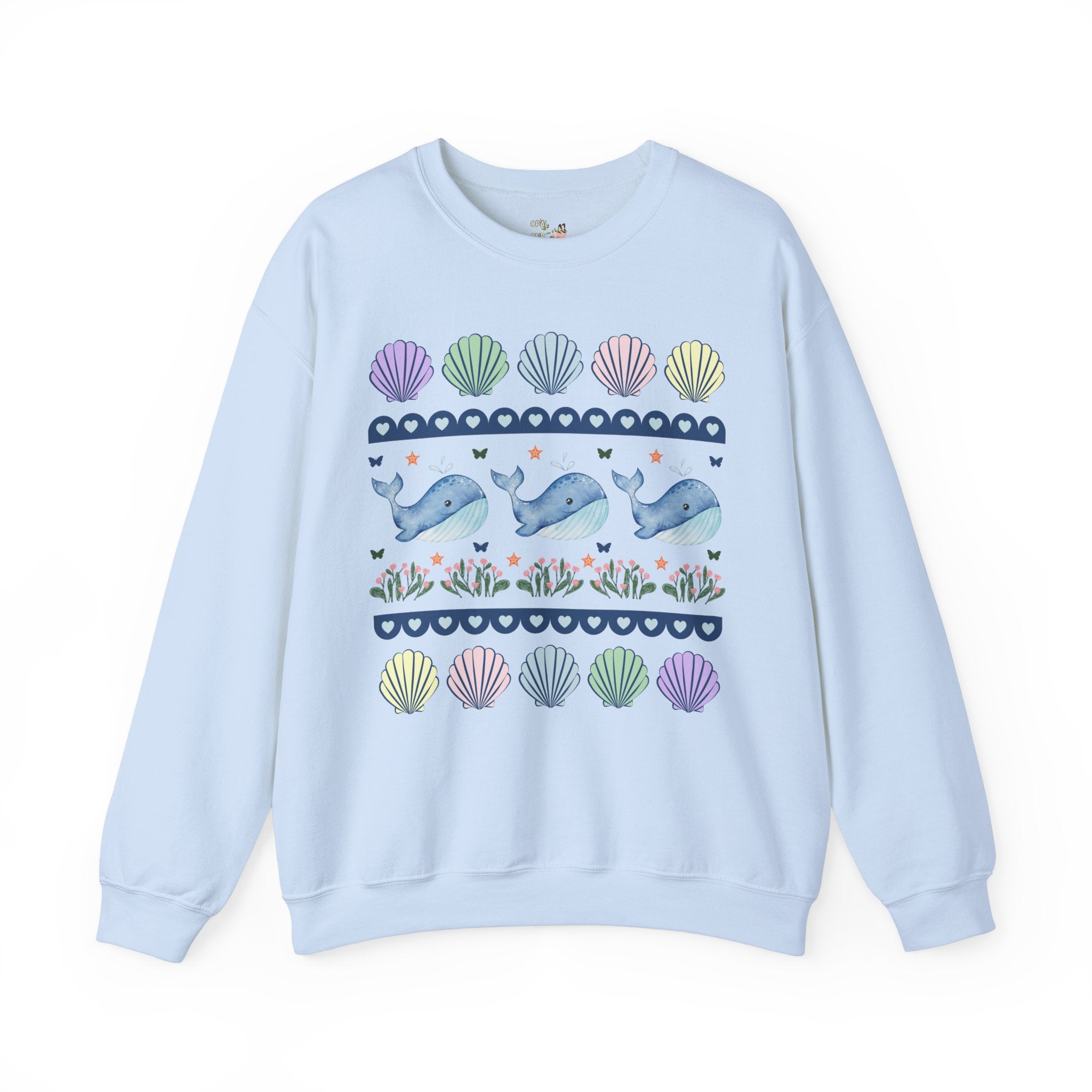 Sweet Whale Sweatshirt with Seashells and Butterflies, Cozy Whimsical Shirt for Friend Who Loves Ocean Animals, Cute 90s Aesthetic Grandma - Opal and June