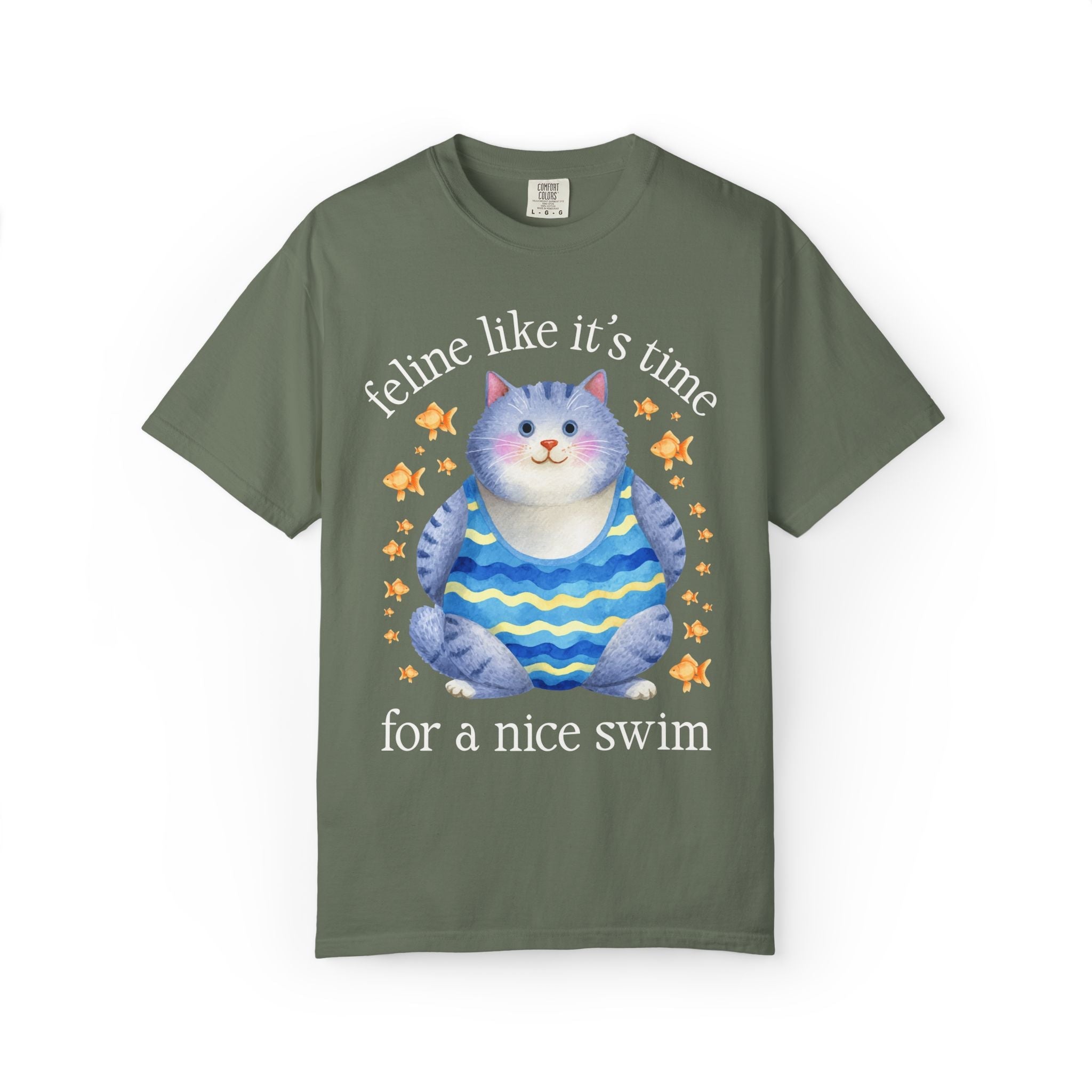 Swimming Lover Tee Shirt for Cat Lover on Swim Team or Dad Who Loves Being at the Pool: Feline Like It's Time for a Nice Swim, Cat Mom Tee - Opal and June