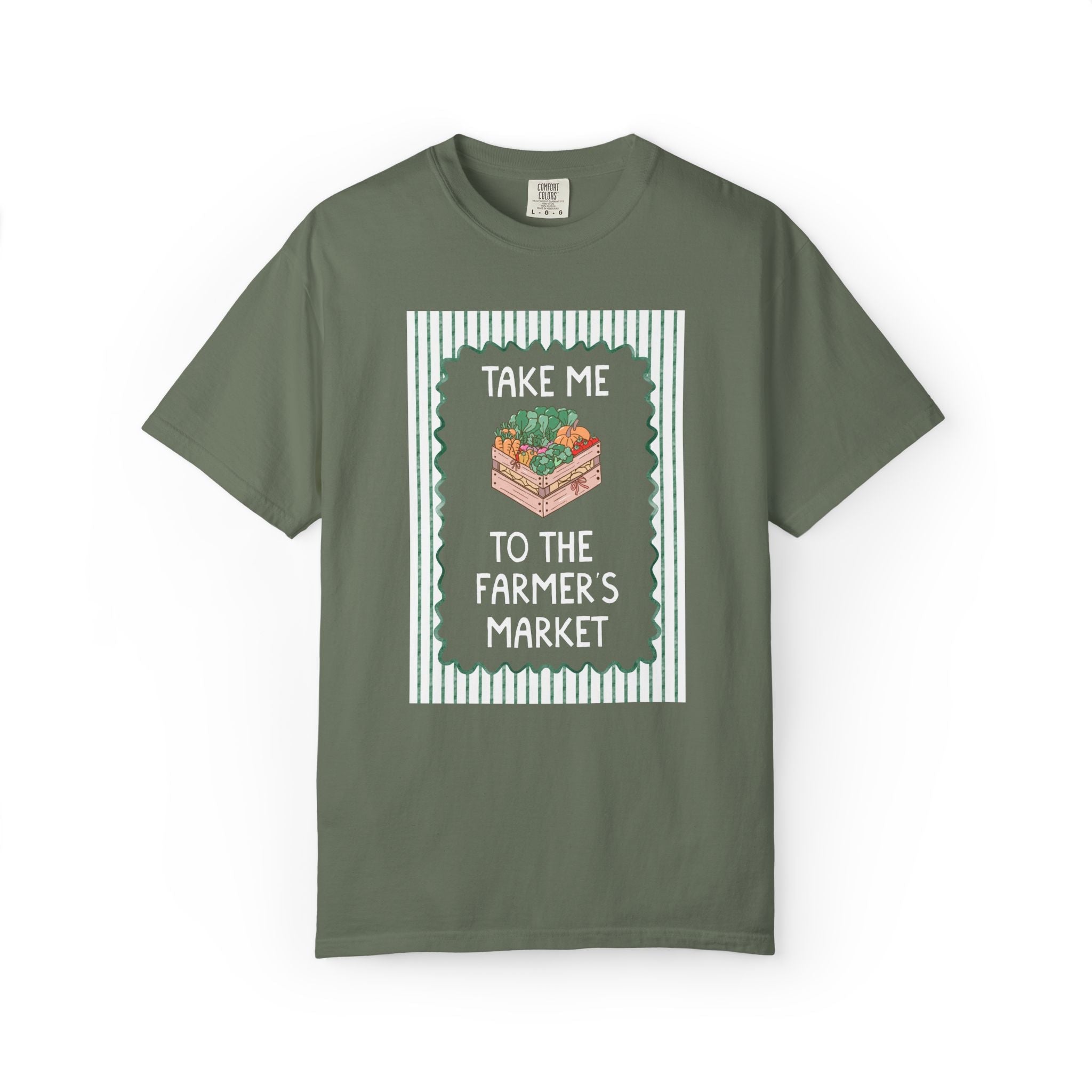 Take Me to the Farmer's Market Tee Shirt, Cute Striped Tee with Vegetables for Gardener or Friend Who Loves Farmer's Market, Cottagecore Tee - Opal and June