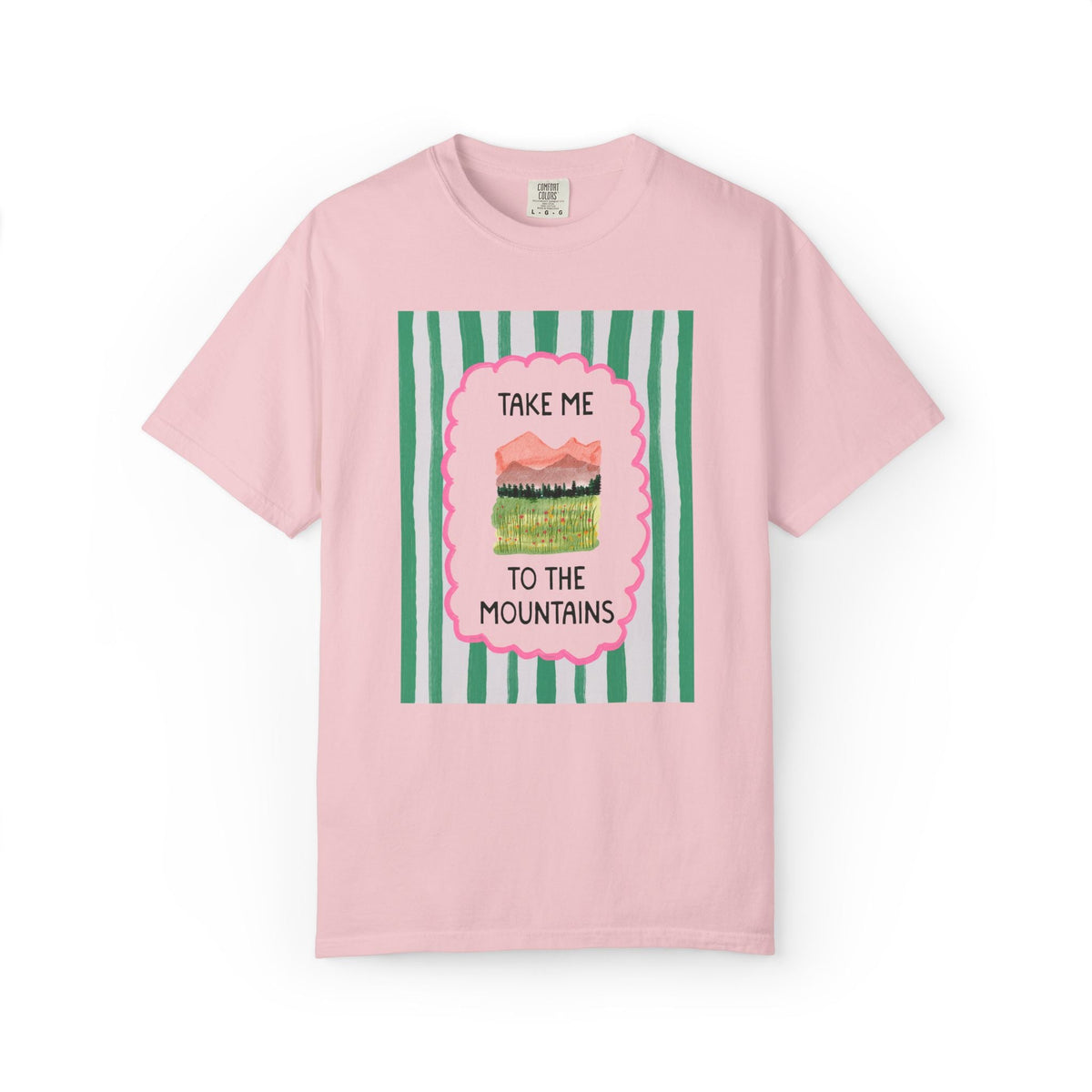Take Me to the Mountains: Cute Nature Lover Camping T-Shirt for Friend Who Hikes, Colorful Mountain Lover Tee with Stripes, Mountain Hiking - Opal and June