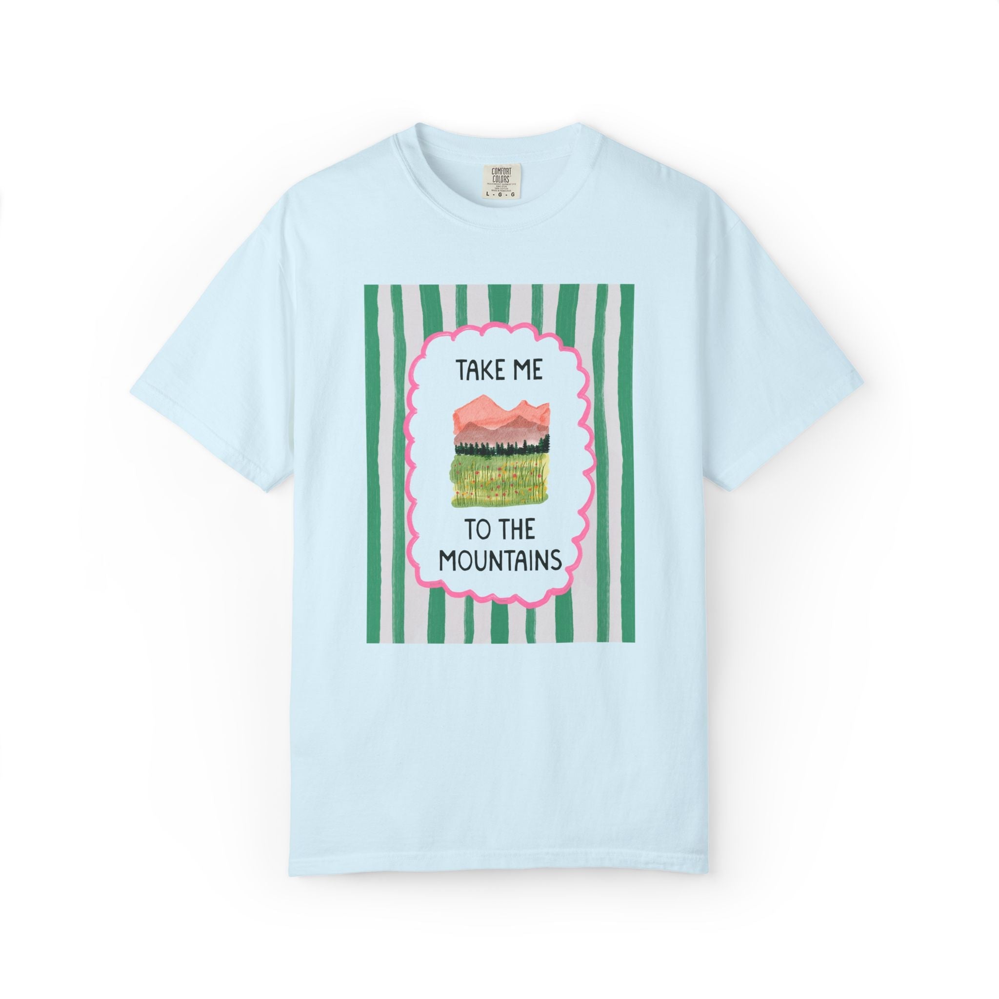 Take Me to the Mountains: Cute Nature Lover Camping T-Shirt for Friend Who Hikes, Colorful Mountain Lover Tee with Stripes, Mountain Hiking - Opal and June