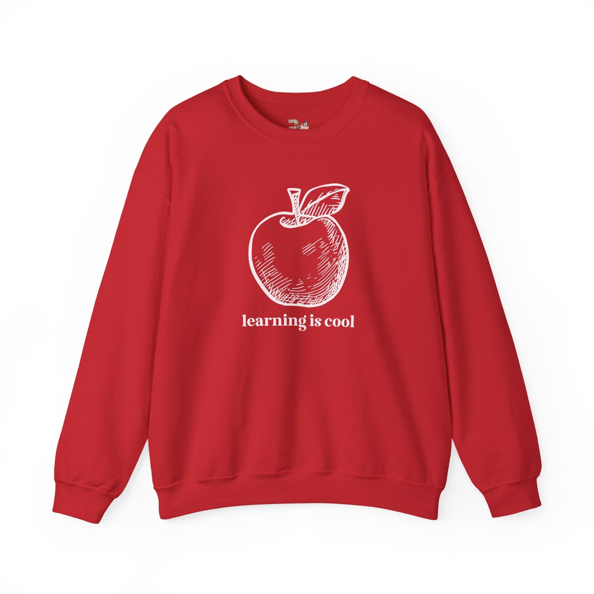 Teacher Appreciation Shirt: Learning is Cool, Funny Saying Sweatshirt with Cute Apple, Kindergarten or High School Teacher, Education Major - Opal and June