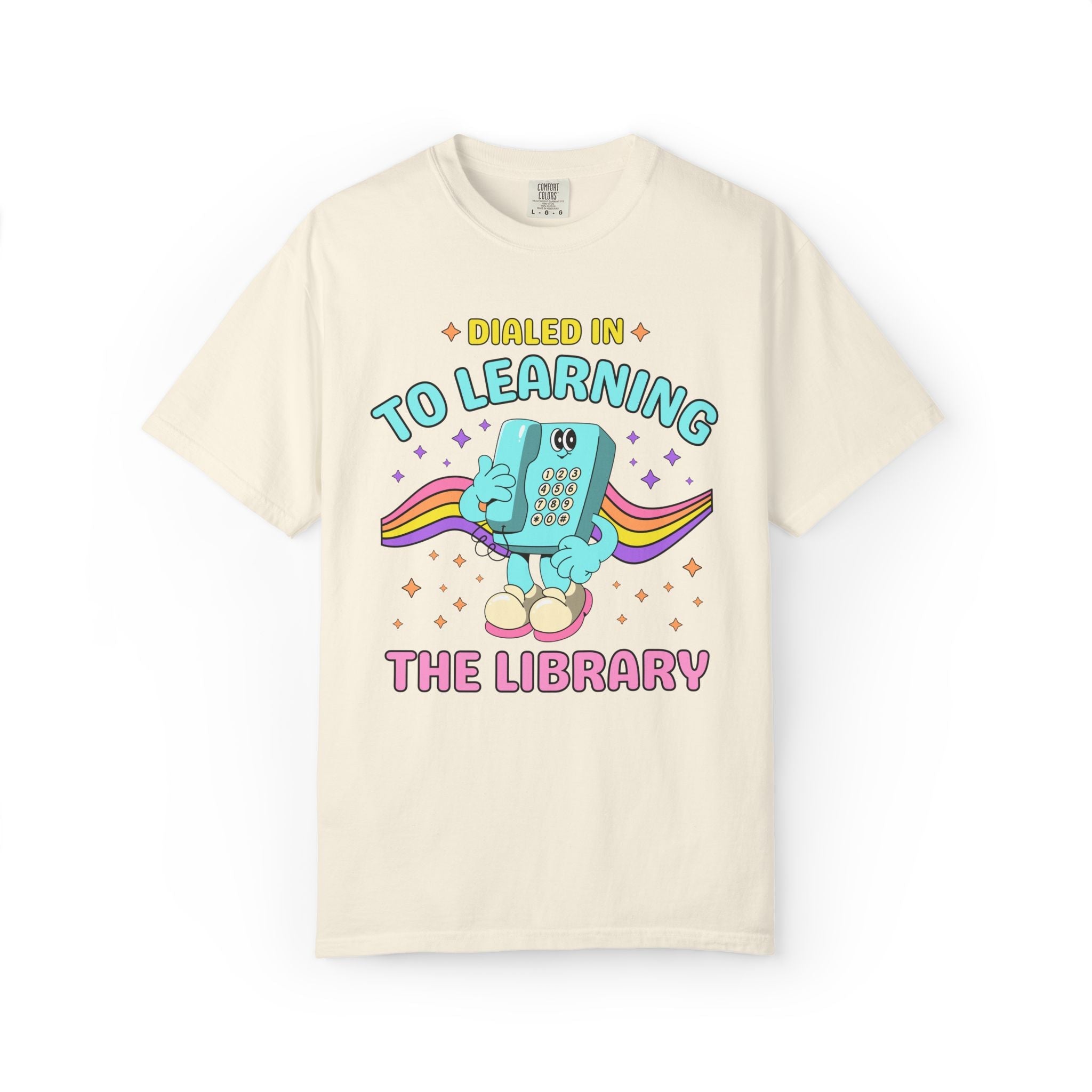 The Library Dialed Into Learning Retro School Subject T-Shirt for Teachers: Cute and Funny Matching Teacher, Back to School, Testing Day - Opal and June