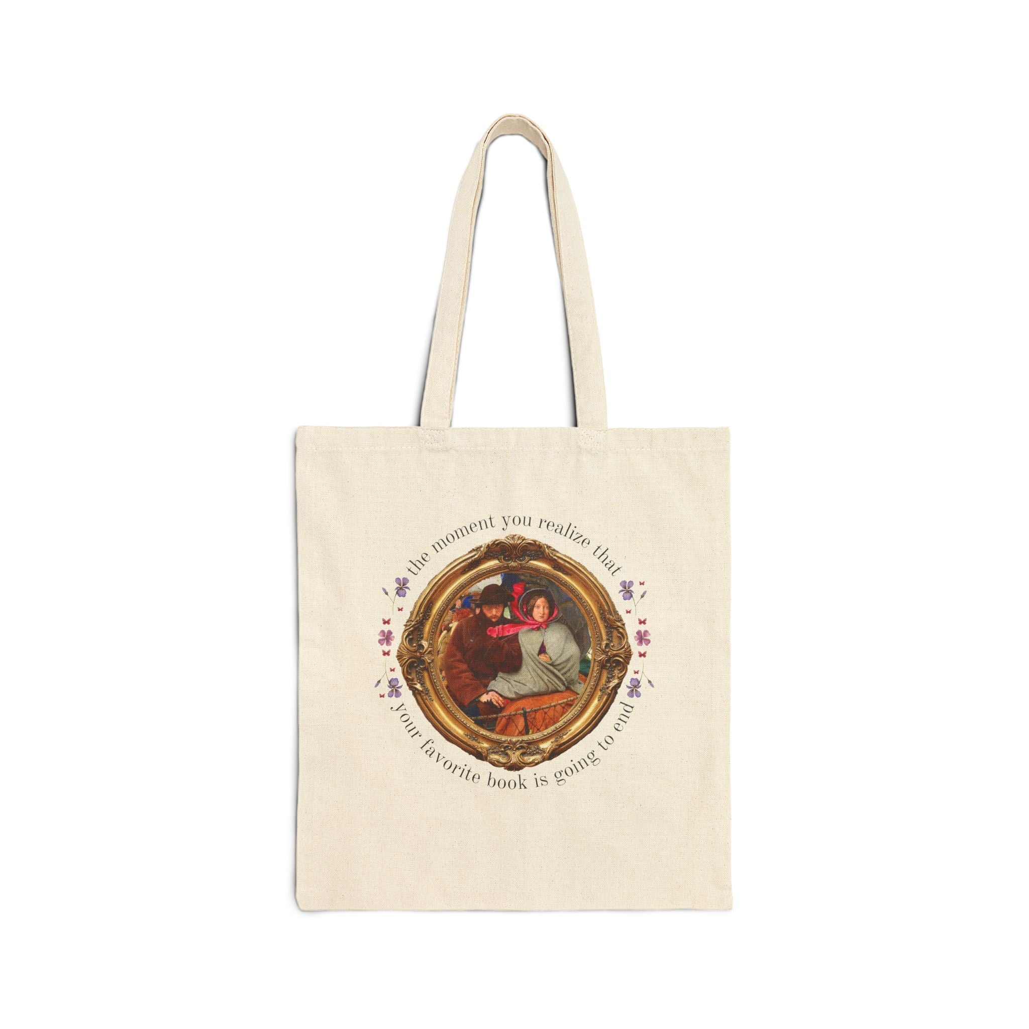 The Moment You Realize That Your Favorite Book is Going to End: Silly Bookish Tote Bag with Famous Painting by Ford Madox Brown, 19th Century Art - Opal and June