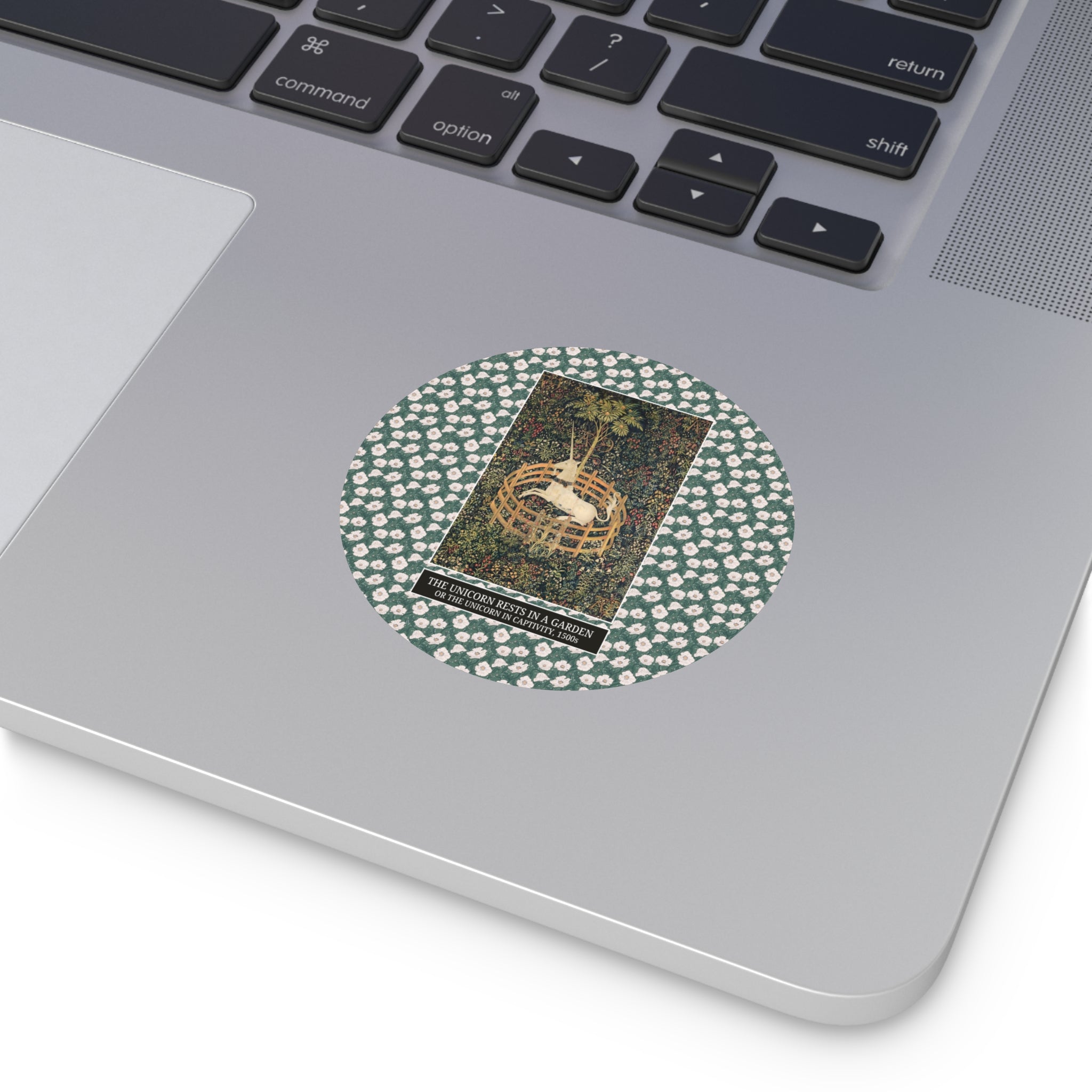 The Unicorn Rests in a Garden or The Unicorn in Captivity, Boho Aesthetic Art History Sticker, Early 16th Century Artwork, Humanities Major - Opal and June