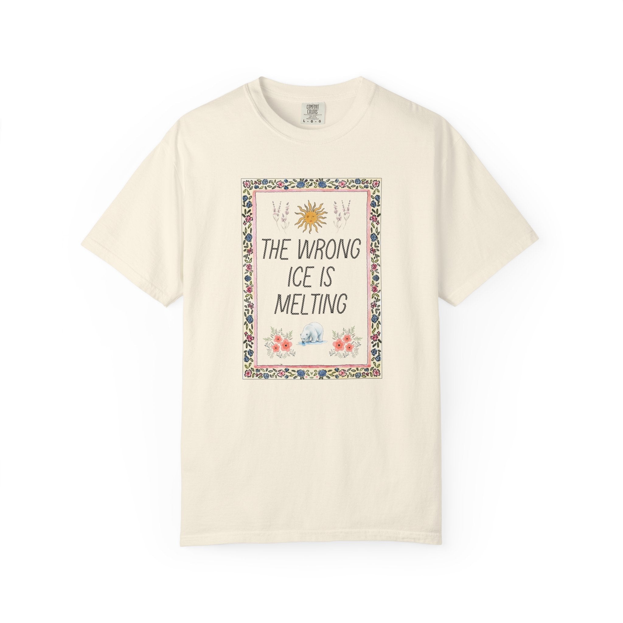 The Wrong Ice is Melting: No Human is Illegal Equal Rights T-Shirt, Political Leftist Global Warming Floral Tee with Polar Bear and Flowers - Opal and June
