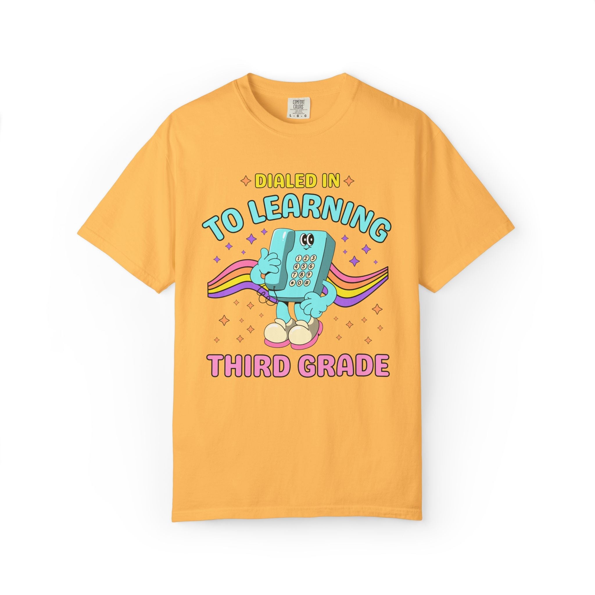 Third Grade Dialed Into Learning Retro Grade Level T-Shirt for Teachers: Cute and Funny Matching Teacher, Back to School, Testing Day - Opal and June