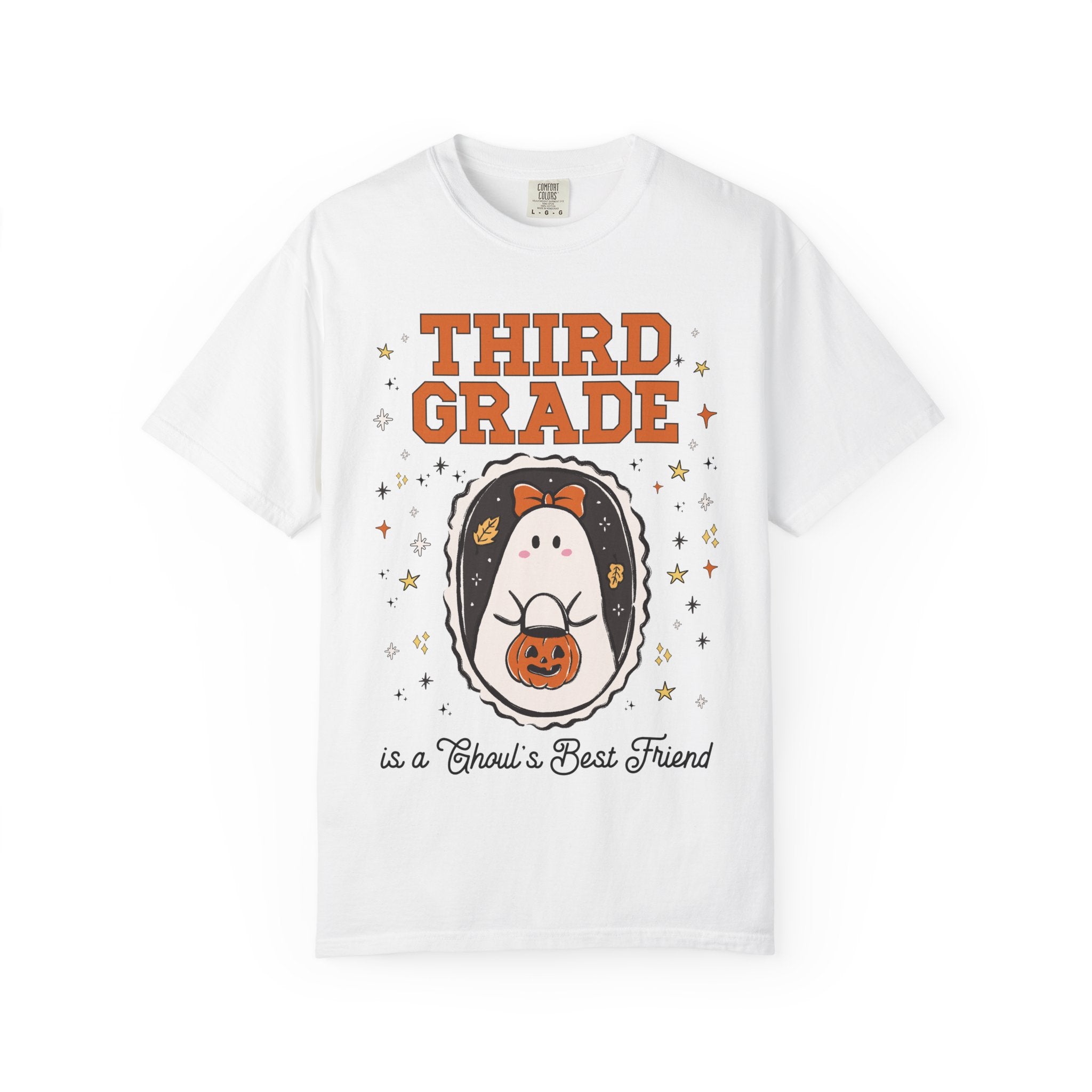 Third Grade Halloween Teacher Tee Shirt with Stars, Cute Ghost Lover Tee for Fall, Matching Third Grade Crew Halloween Tee, 90s Throwback - Opal and June