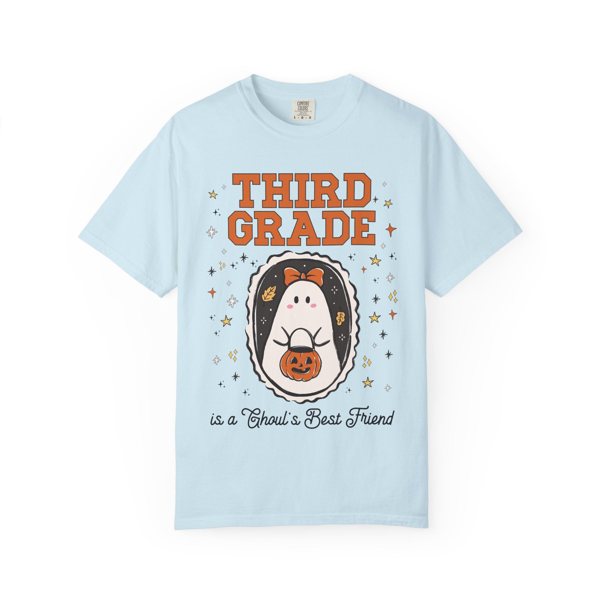 Third Grade Halloween Teacher Tee Shirt with Stars, Cute Ghost Lover Tee for Fall, Matching Third Grade Crew Halloween Tee, 90s Throwback - Opal and June