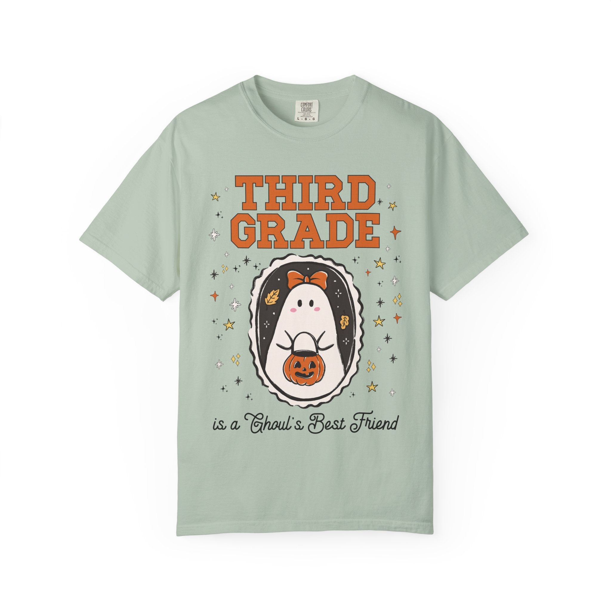 Third Grade Halloween Teacher Tee Shirt with Stars, Cute Ghost Lover Tee for Fall, Matching Third Grade Crew Halloween Tee, 90s Throwback - Opal and June