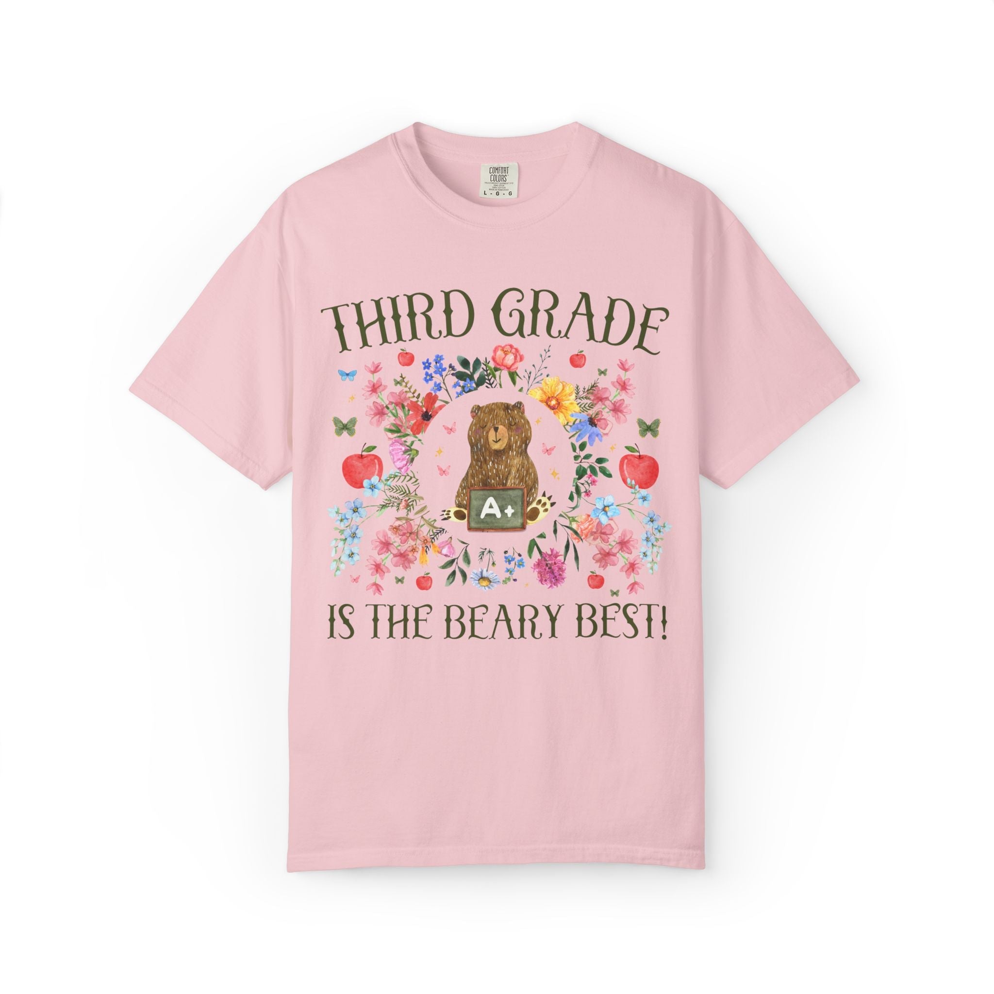 Third Grade is The Beary Best Matching Teacher T-Shirt with Flowers and Cute Cottagecore Bear, Back to School Goblincore Tee - Opal and June