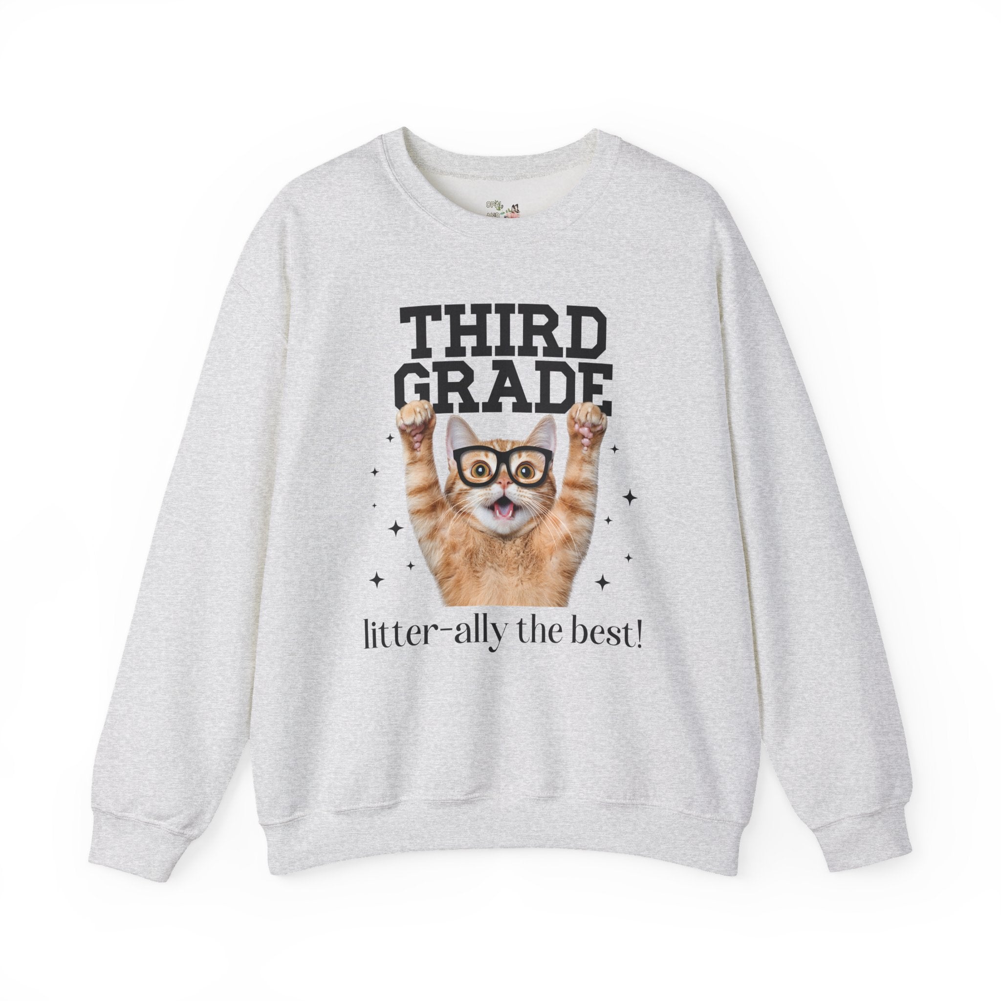 Third Grade Teacher Cat Lover Sweatshirt for Back to School, Funny Saying Cat Mom or Cat Dad Gift, First Day of School Teacher Team Shirt - Opal and June