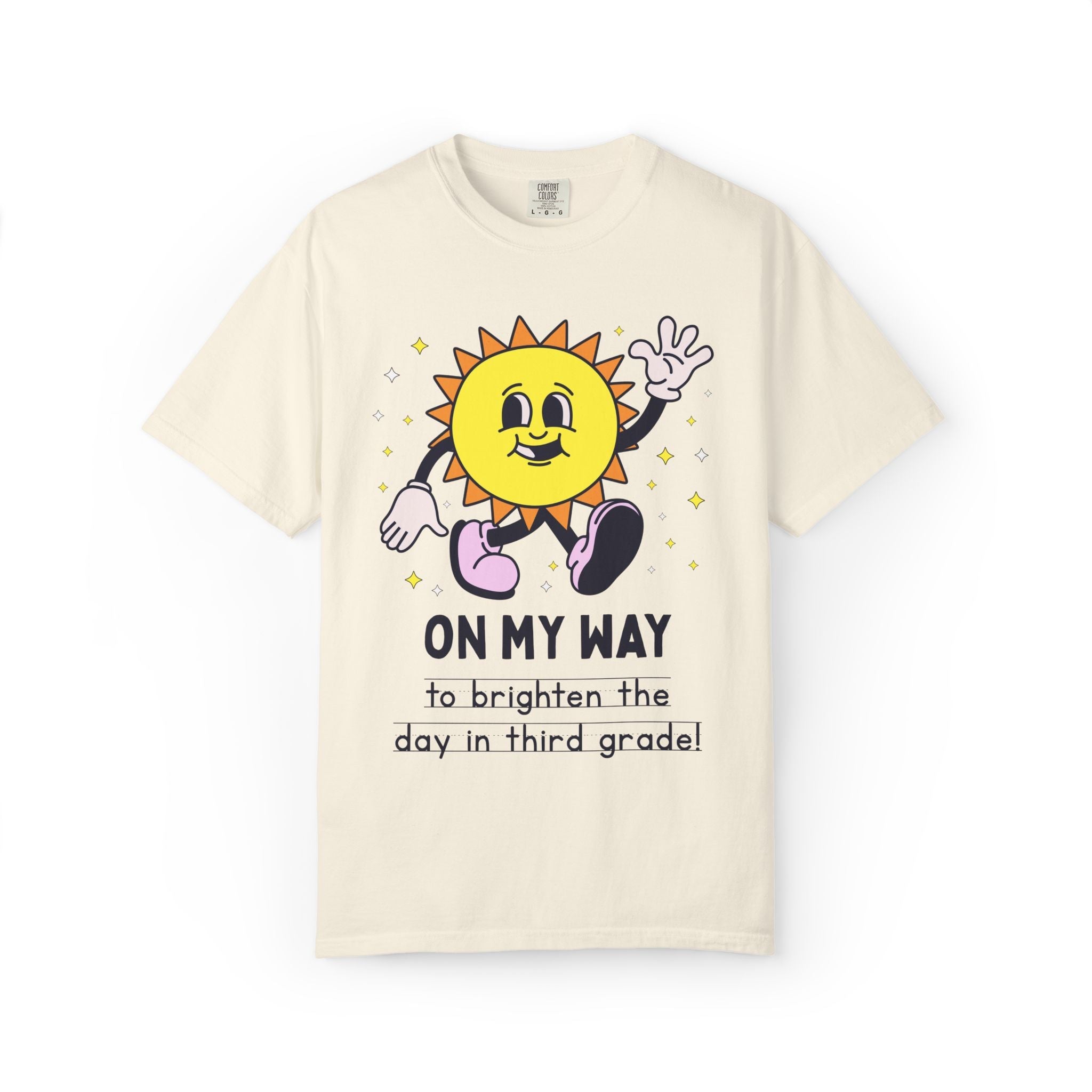 Third Grade Teacher On My Way T-Shirt: Colorful and Cute Retro Aesthetic Back to School Tee with Sun, 90s Aesthetic Matching Teacher T-Shirt - Opal and June