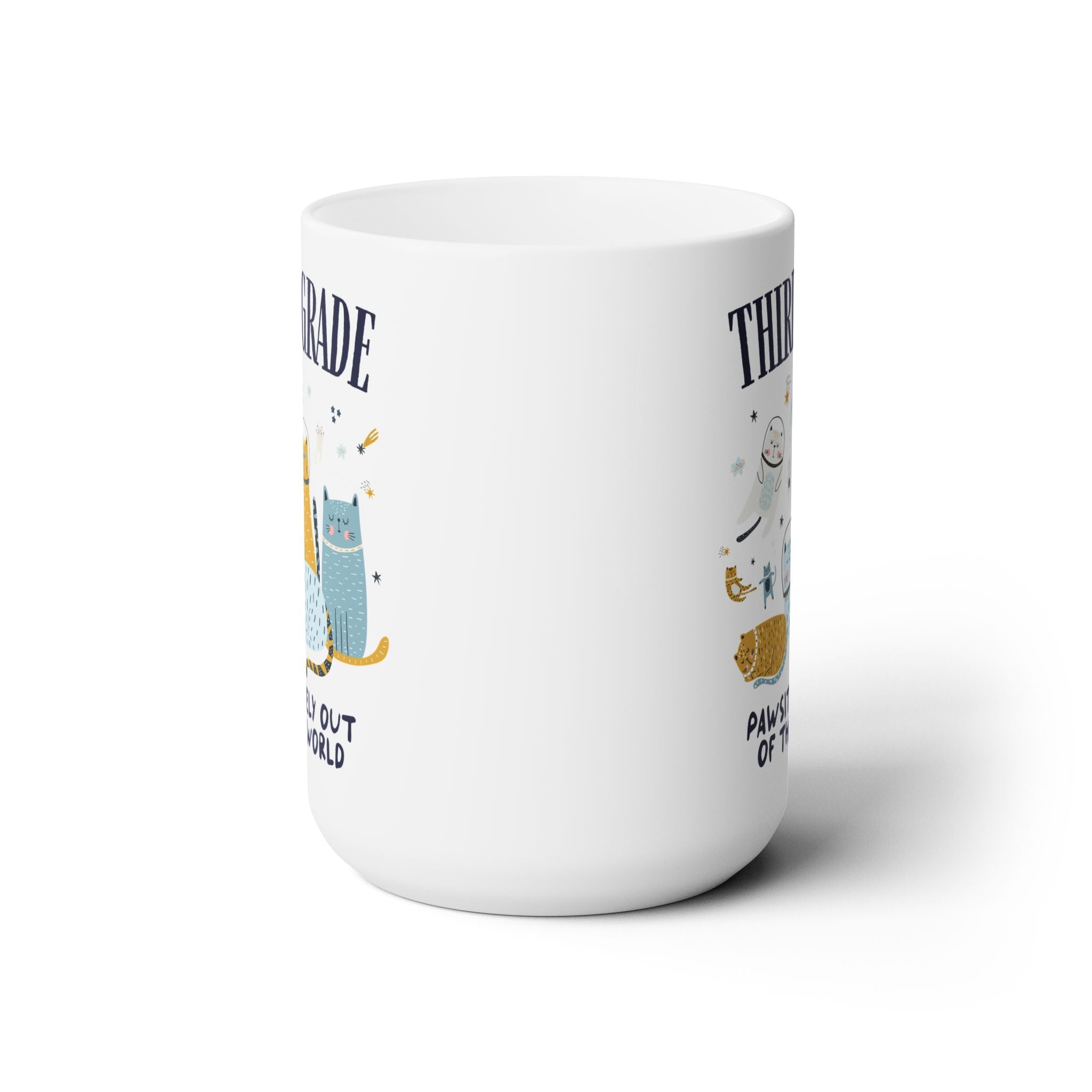 Third Grade Teacher Space Cat 15 Oz Coffee Mug with Astronaut Kittens and Stars: Pawsitively Out of This World Teacher Team Mug for Cat Lover - Opal and June