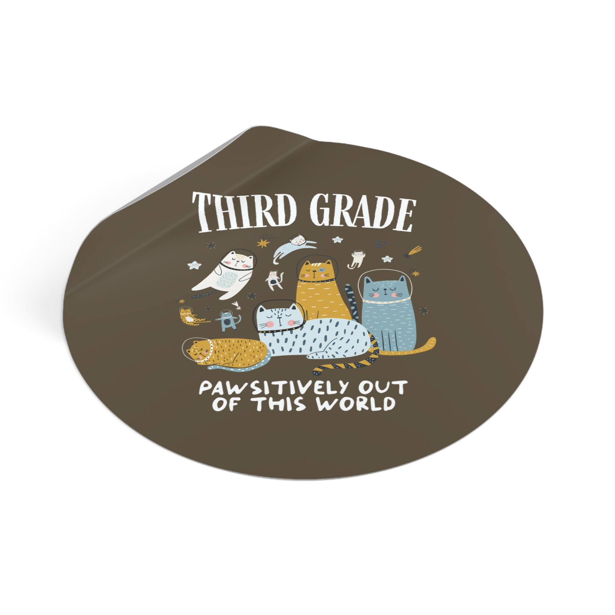 Third Grade Teacher Space Cat Sticker with Astronaut Kittens and Stars: Pawsitively Out of This World Teacher Team Sticker for Cat Lover - Opal and June