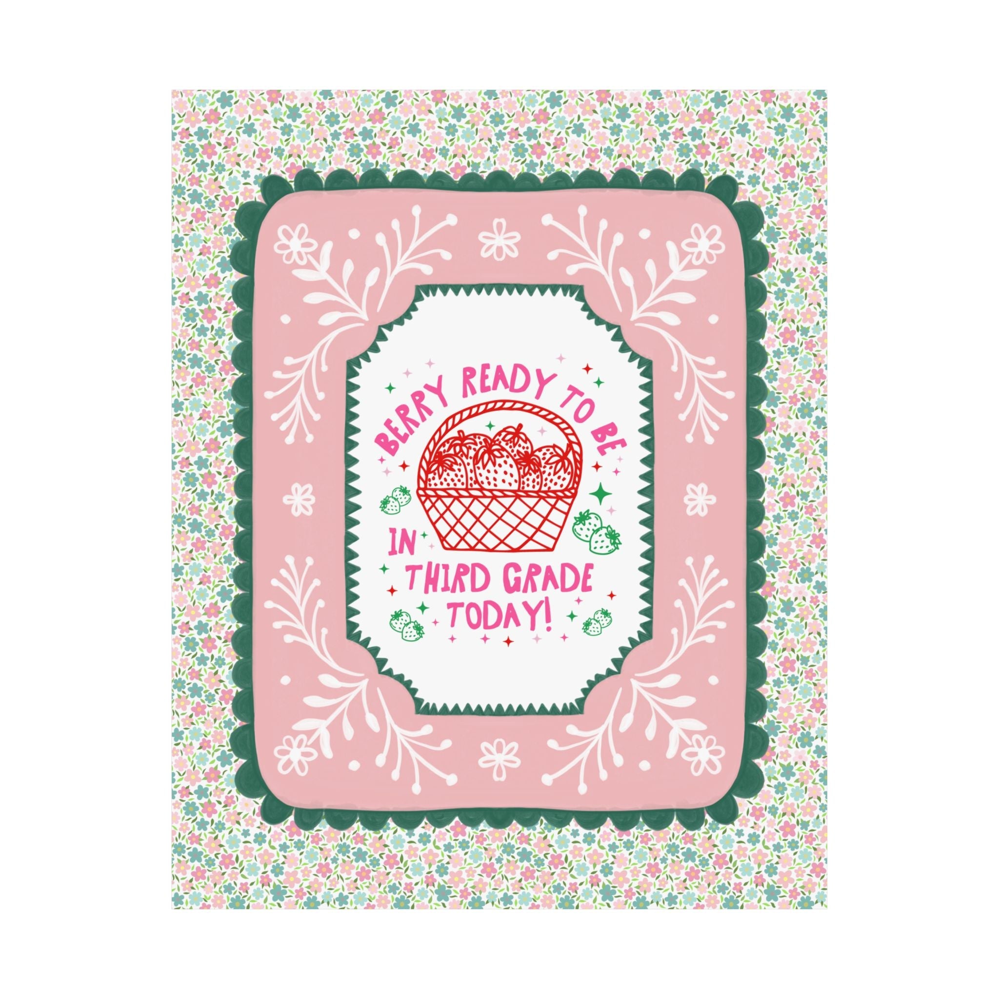 Third Grade Teacher Strawberry Basket Poster Print, Back to School: Berry Ready, Colorful 90s Aesthetic Matching Teacher Wall Decor, New School Year - Opal and June
