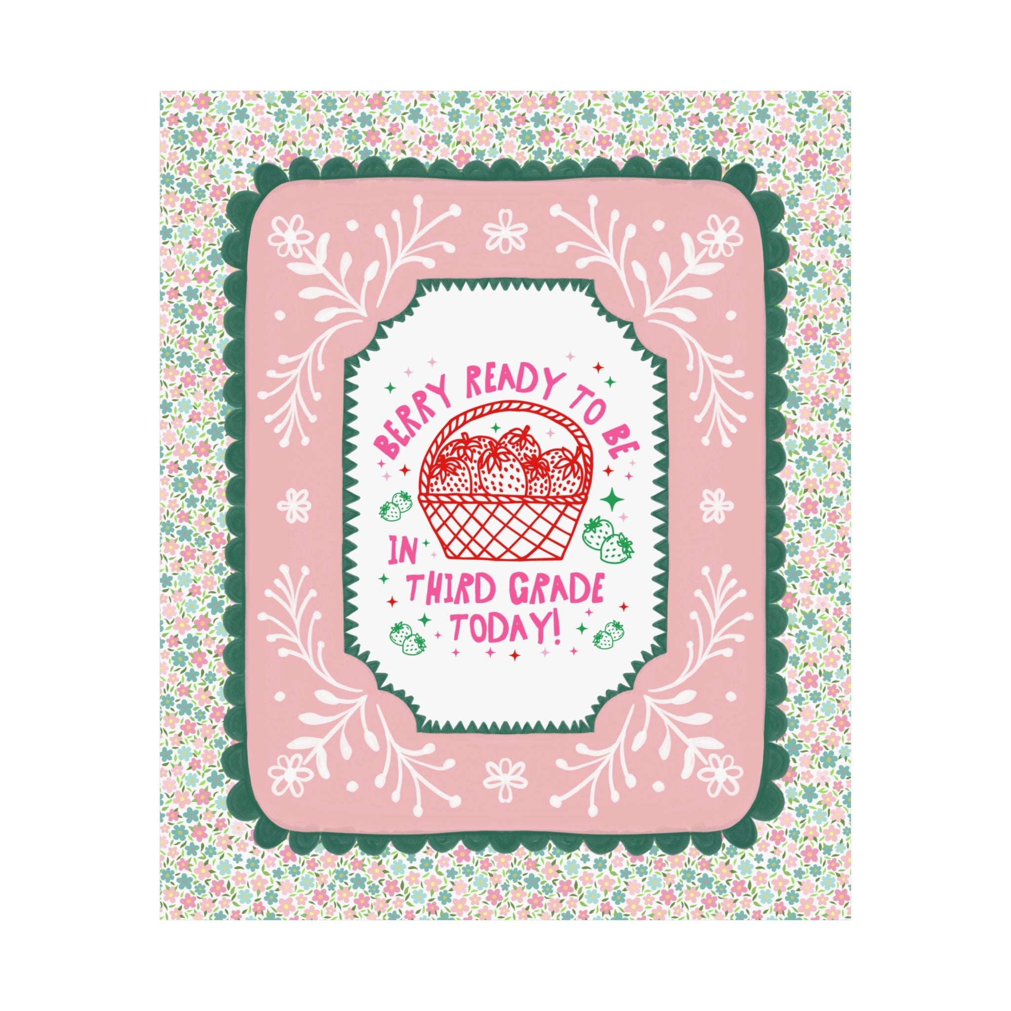 Third Grade Teacher Strawberry Basket Poster Print, Back to School: Berry Ready, Colorful 90s Aesthetic Matching Teacher Wall Decor, New School Year - Opal and June