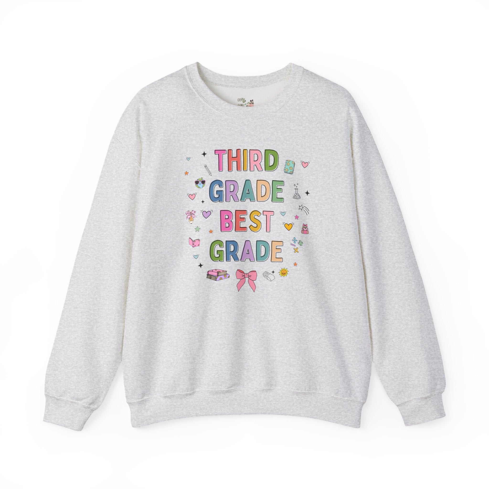 Third Grade Teacher Sweatshirt, Cute 90s Aesthetic Doodles, Colorful Matching Teacher Crewneck for Third Grade Crew, New Teacher Present - Opal and June
