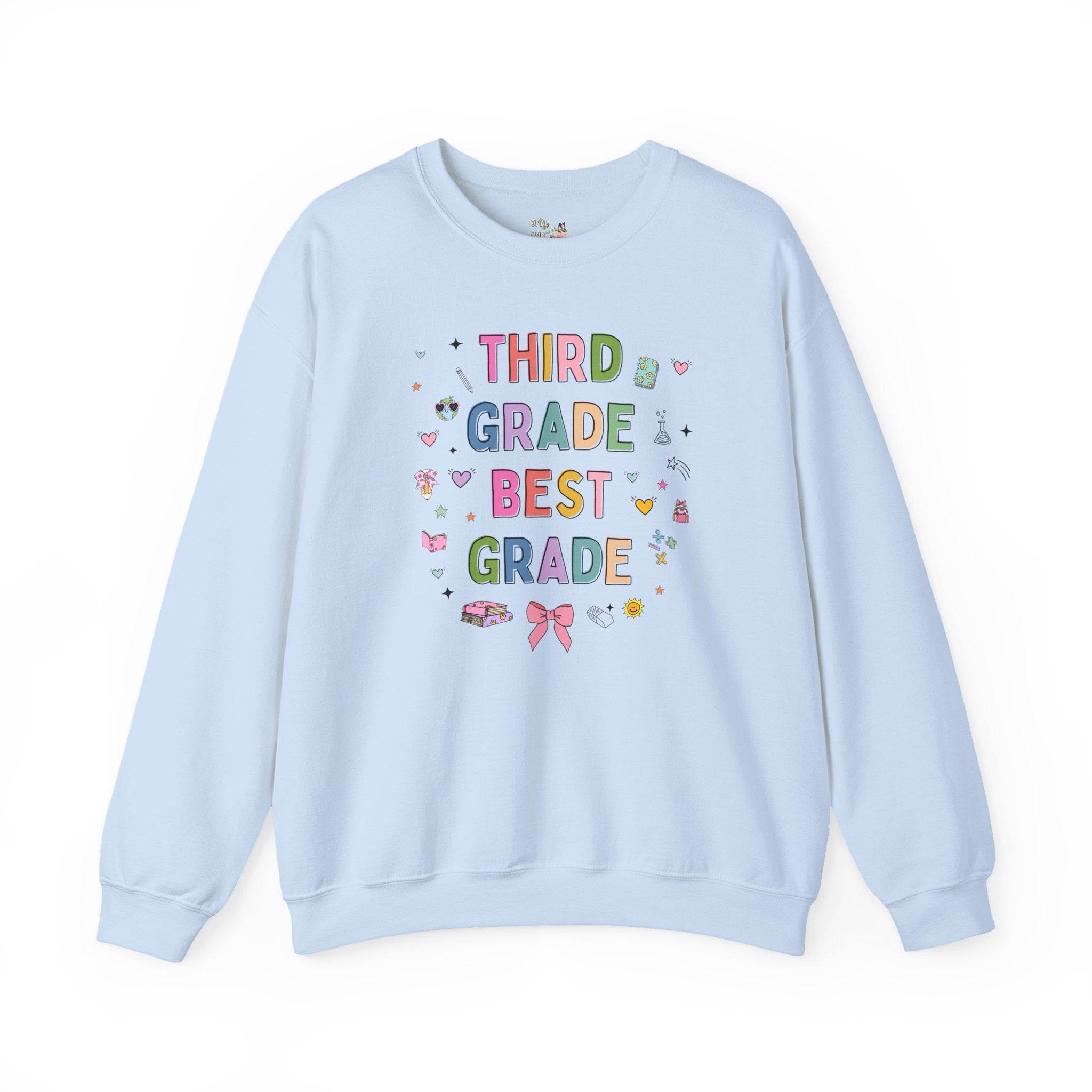 Third Grade Teacher Sweatshirt, Cute 90s Aesthetic Doodles, Colorful Matching Teacher Crewneck for Third Grade Crew, New Teacher Present - Opal and June