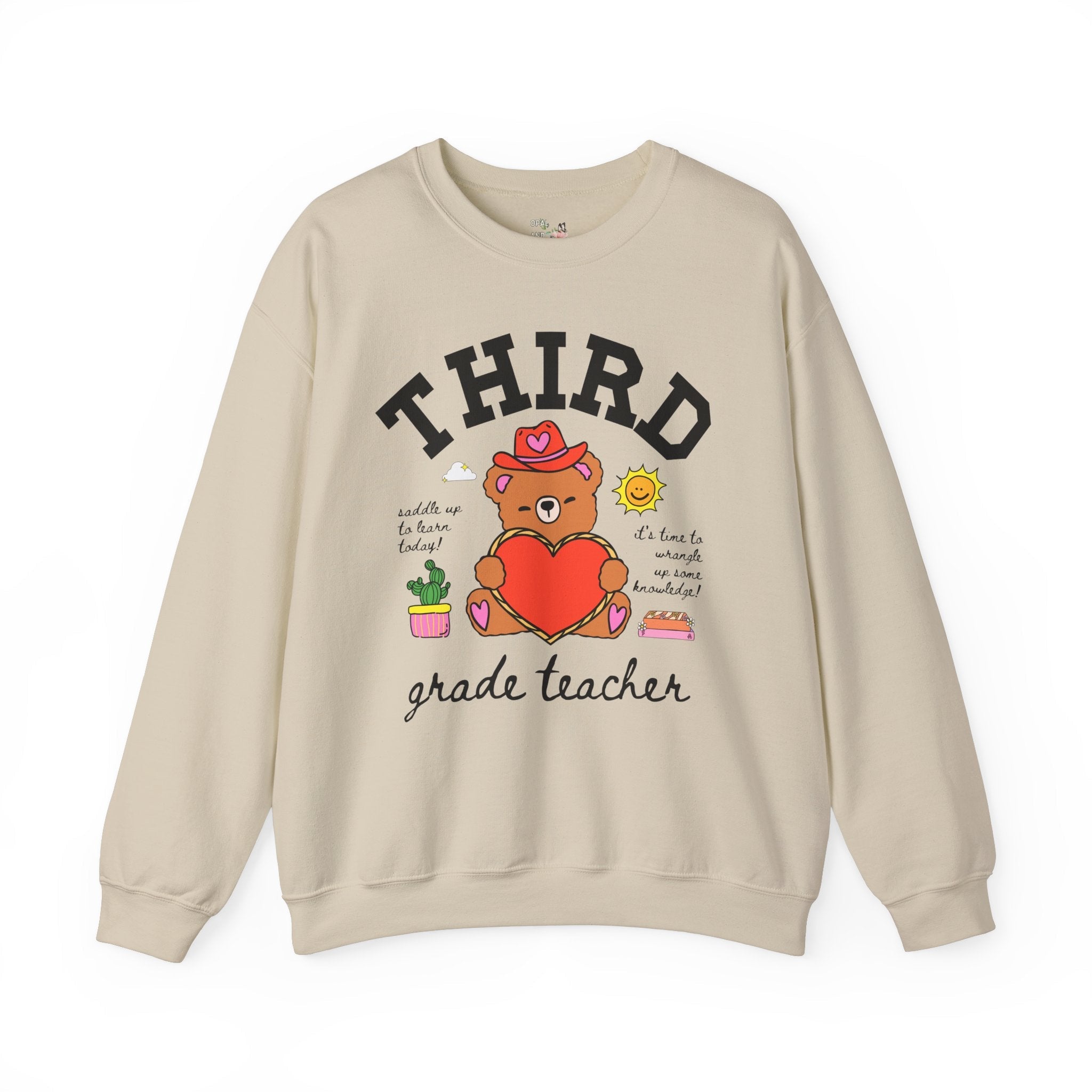 Third Grade Teacher Sweatshirt, Cute Cottagecore Western Bear, Funny Saying Elementary School Third Grade Matching Teacher Gift, 90s Vibe - Opal and June