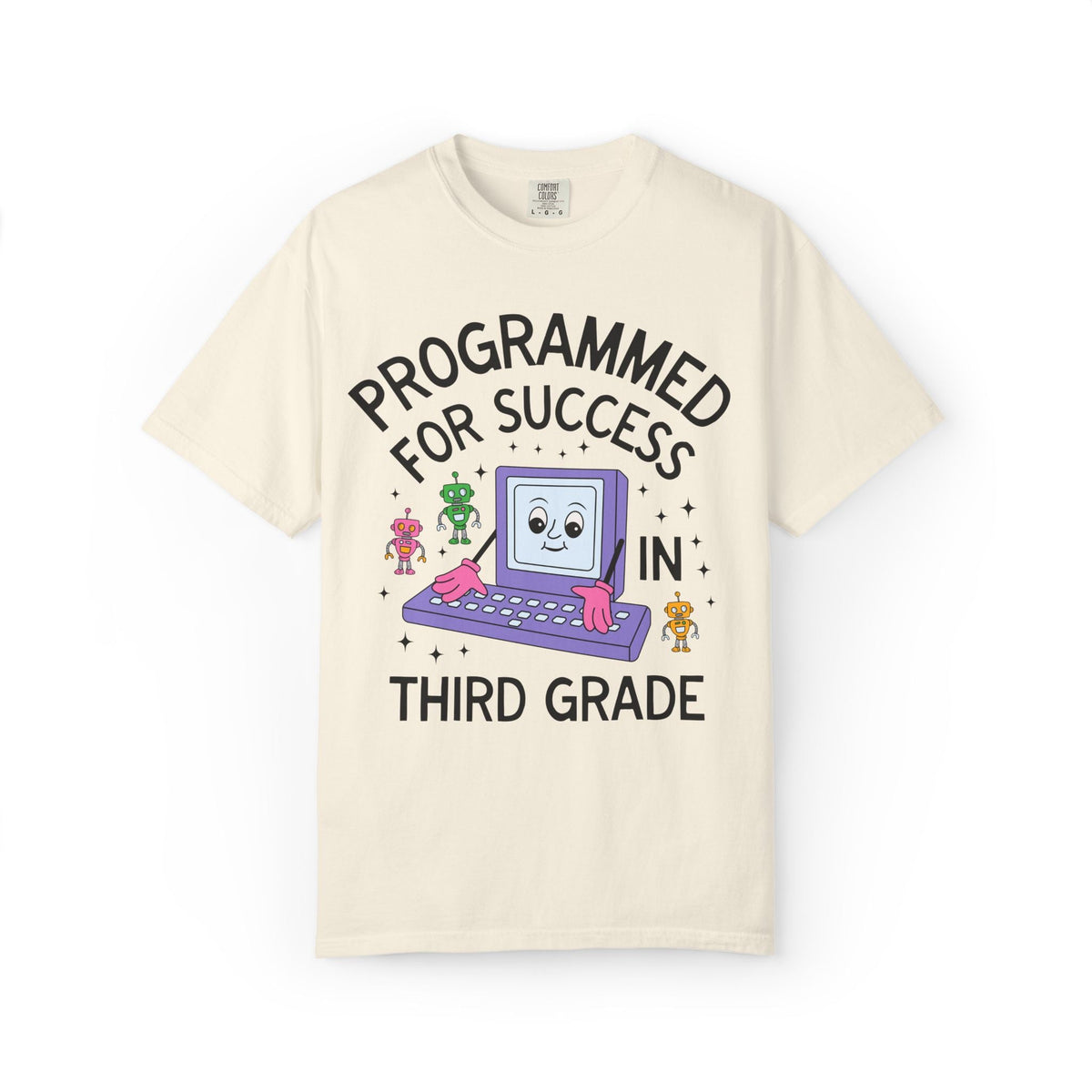 Third Grade Teacher Team T-Shirt: Programmed for Success in Third Grade, Colorful 90s Aesthetic Computer Science Tee, Back to School - Opal and June