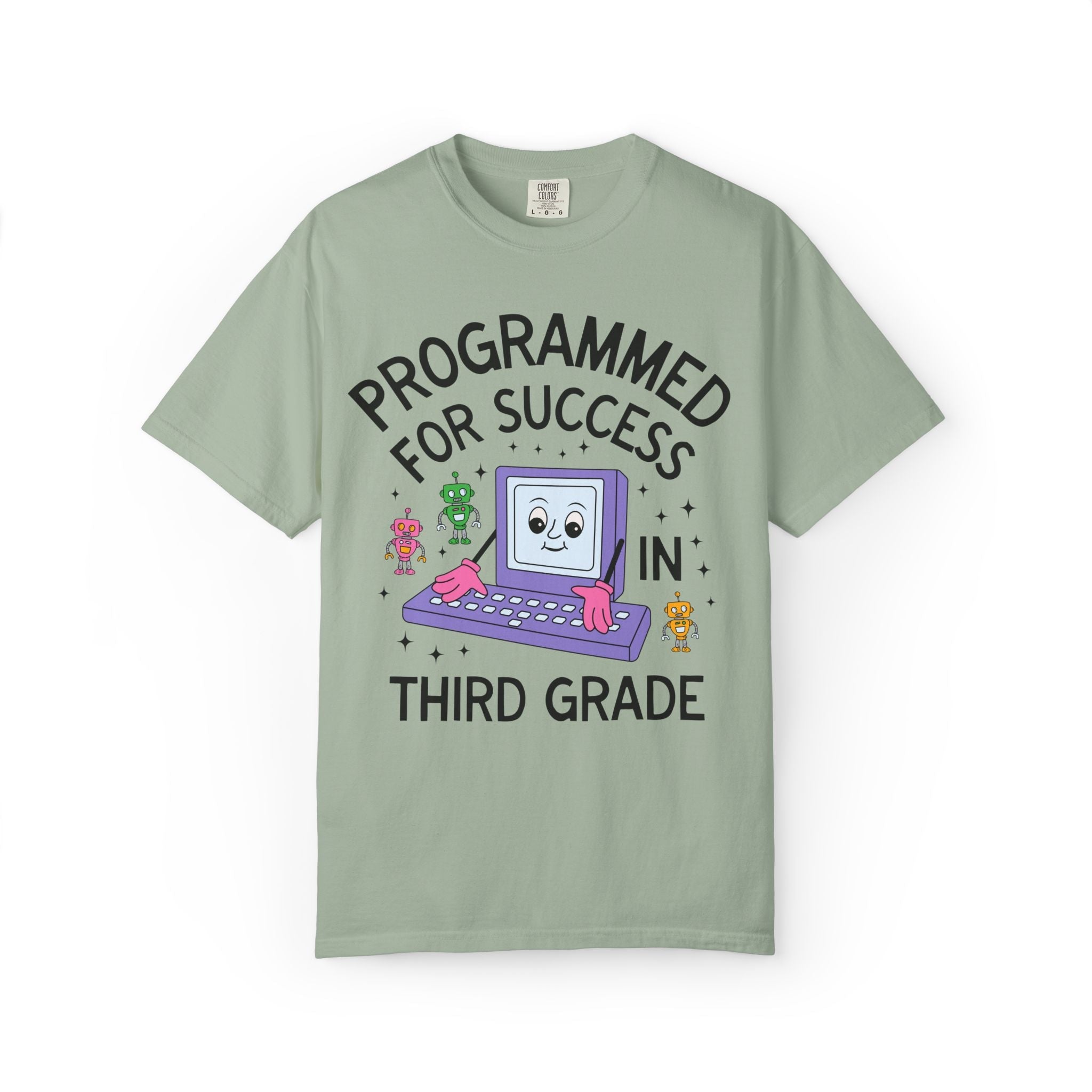Third Grade Teacher Team T-Shirt: Programmed for Success in Third Grade, Colorful 90s Aesthetic Computer Science Tee, Back to School - Opal and June