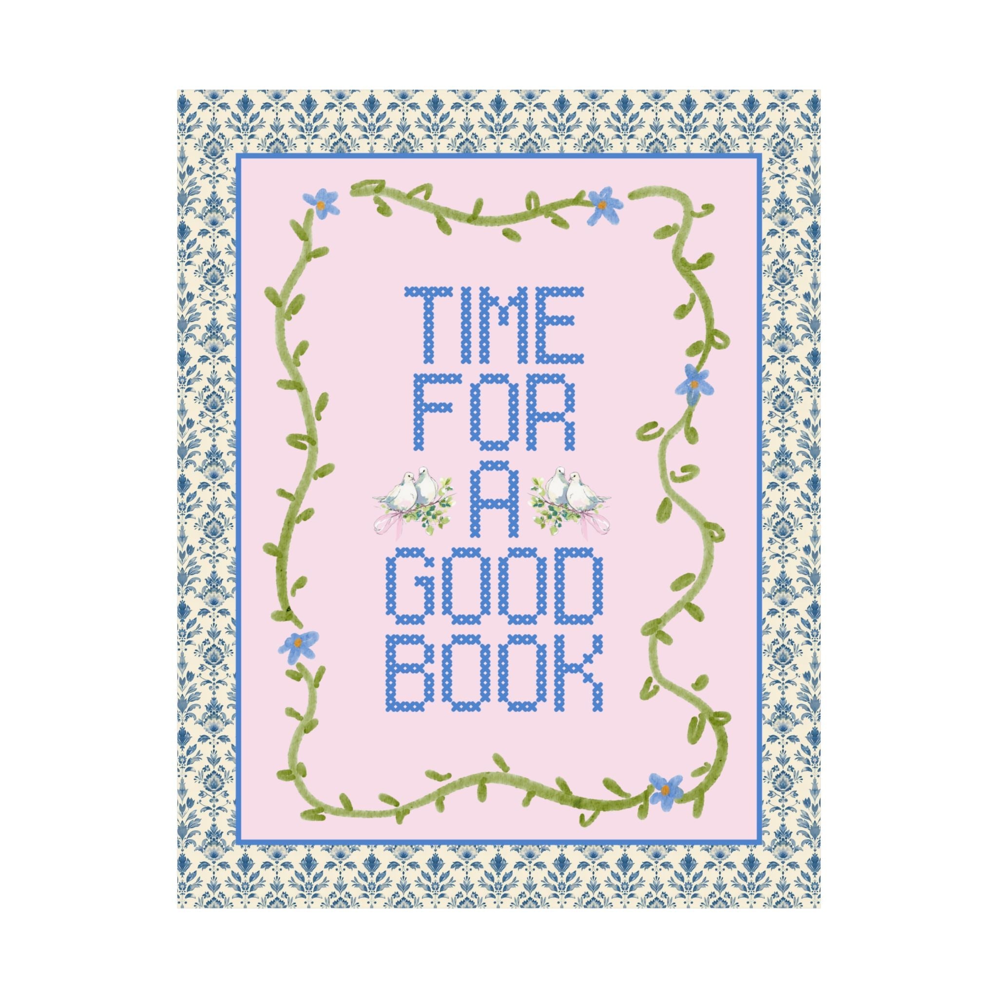 Time for a Good Book Poster Print for Library, Cute Bookish Gift for Romance Reader or Book Author, Floral Soft Girl Style Poster for Her - Opal and June