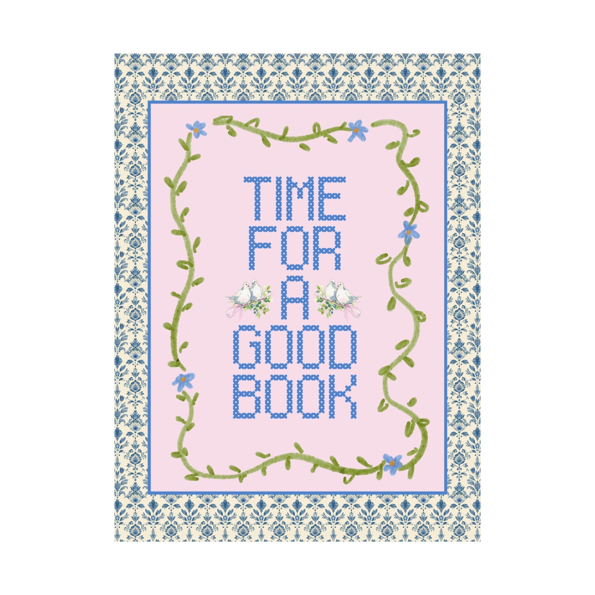 Time for a Good Book Poster Print for Library, Cute Bookish Gift for Romance Reader or Book Author, Floral Soft Girl Style Poster for Her - Opal and June