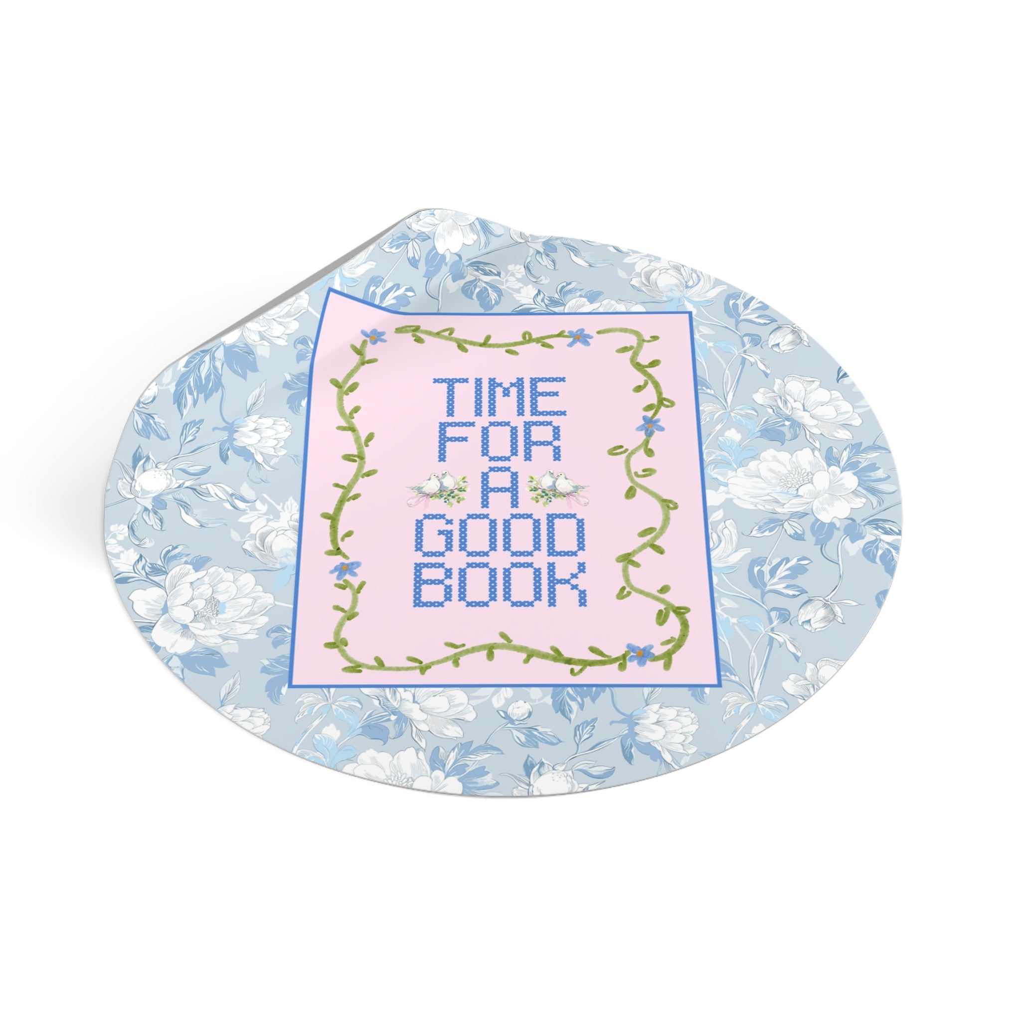 Time for a Good Book Sticker for Librarian, Cute Bookish Gift for Romance Reader or Book Author, Floral Soft Girl Style Sticker for Her - Opal and June